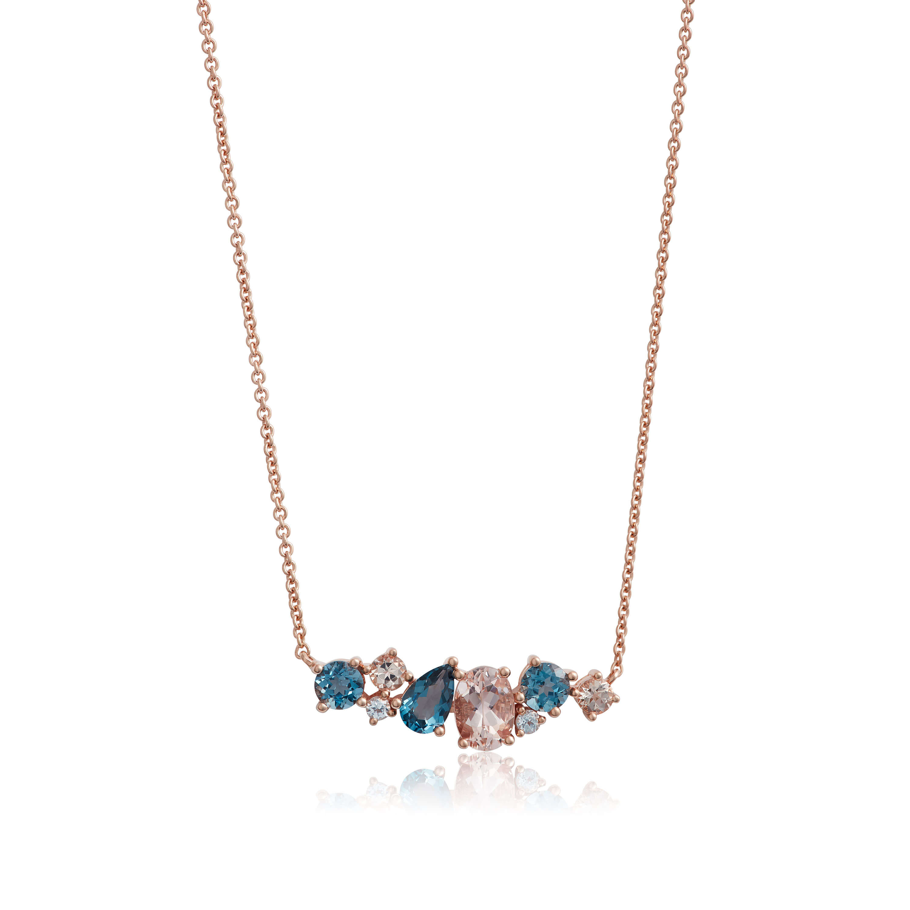 Morganite Pink & Blue &Green Topaz Sapphire Quartz Gems Silver Pendant Necklace