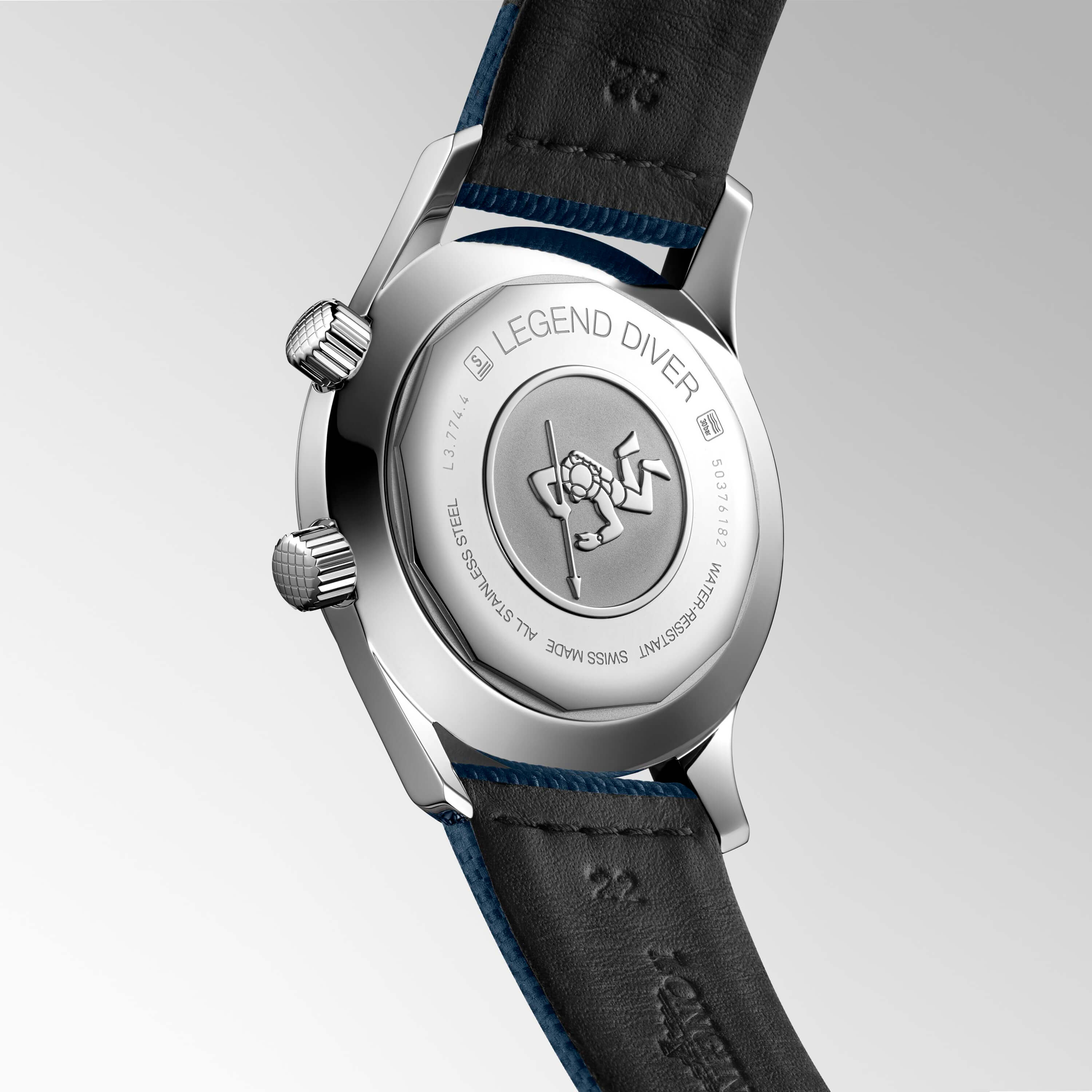 Longines Legend Diver Watch Two-Tone Dial Blue Leather Strap, 42mm