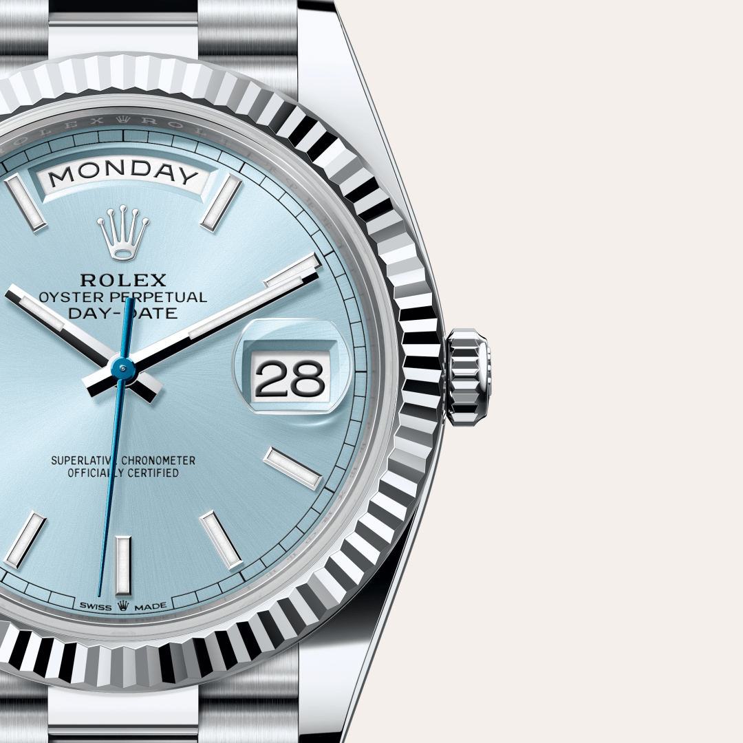 rolex day-date in platinum, m228236-0018 - watch dial - ben bridge