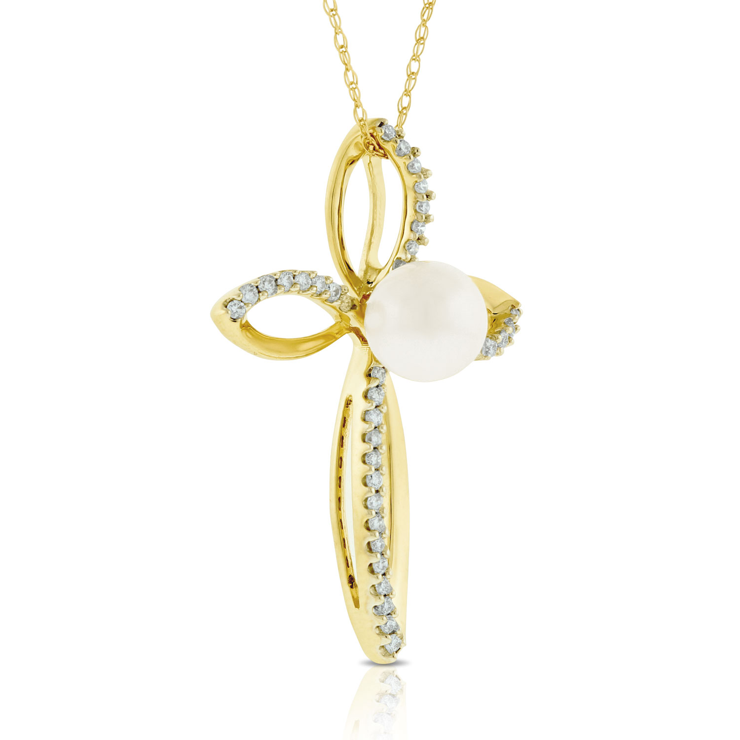Cultured Pearl & Diamond Cross Pendant 14K Ben Bridge Jeweler