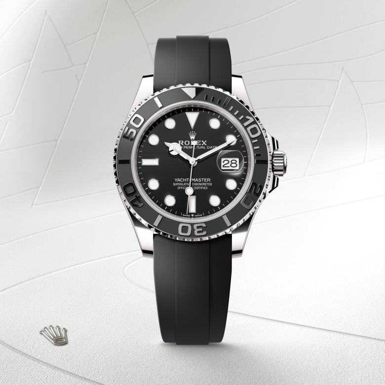 rolex yacht-master in 18 ct white gold, m226659-0002 - watch with background color - ben bridge