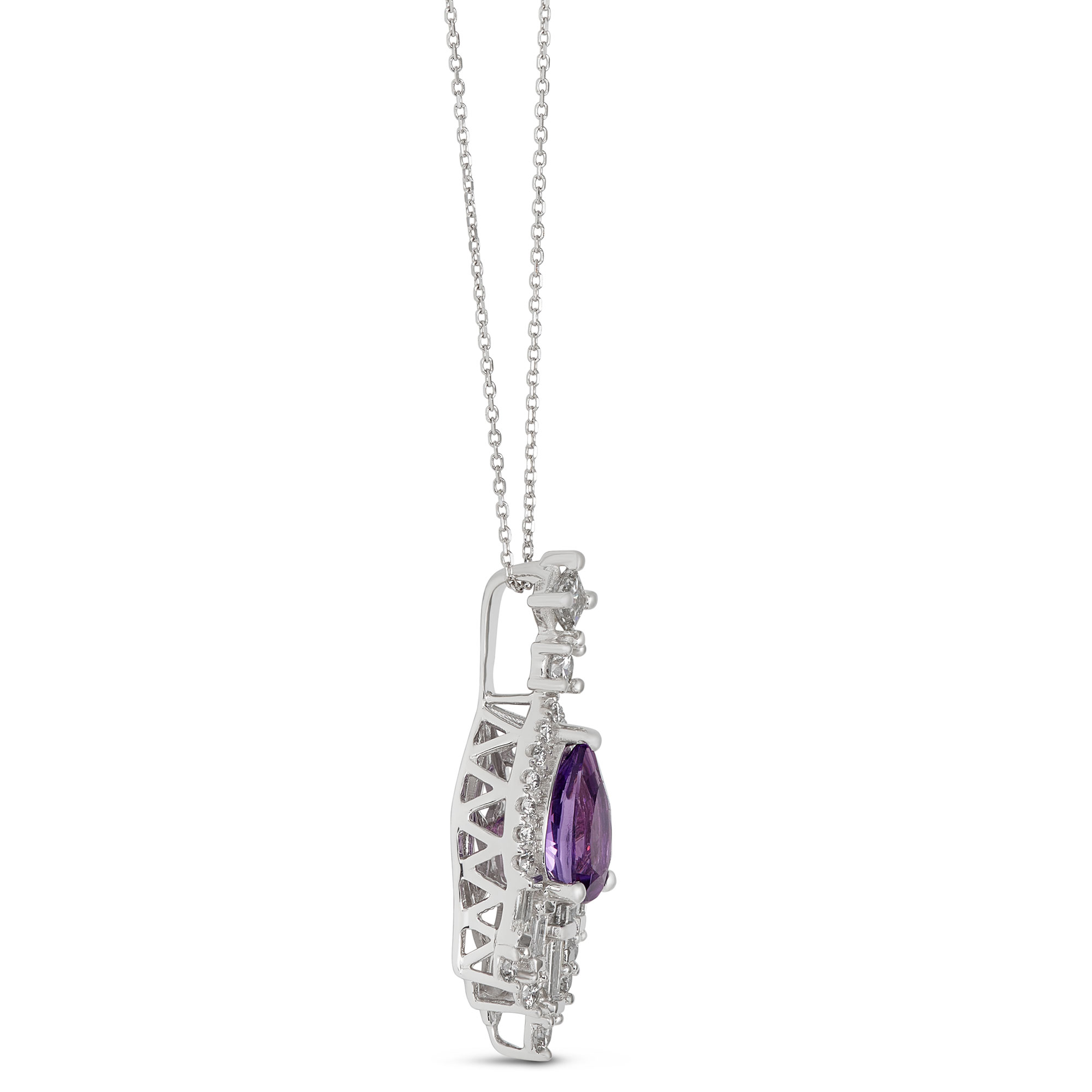 Pear Amethyst and Diamond Pendant, 14K White Gold