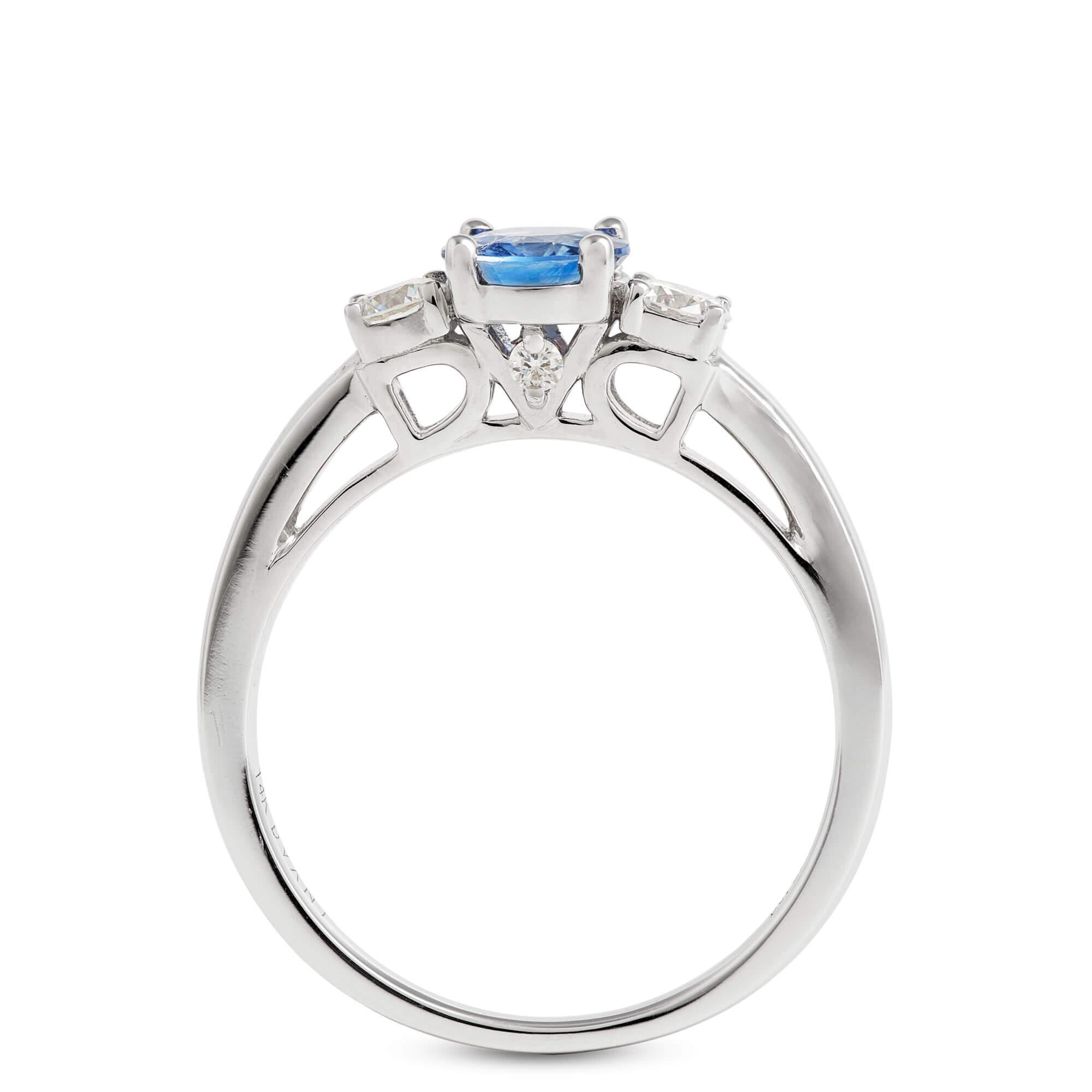 Round Cut Sapphire and Diamond Ring, 14K White Gold