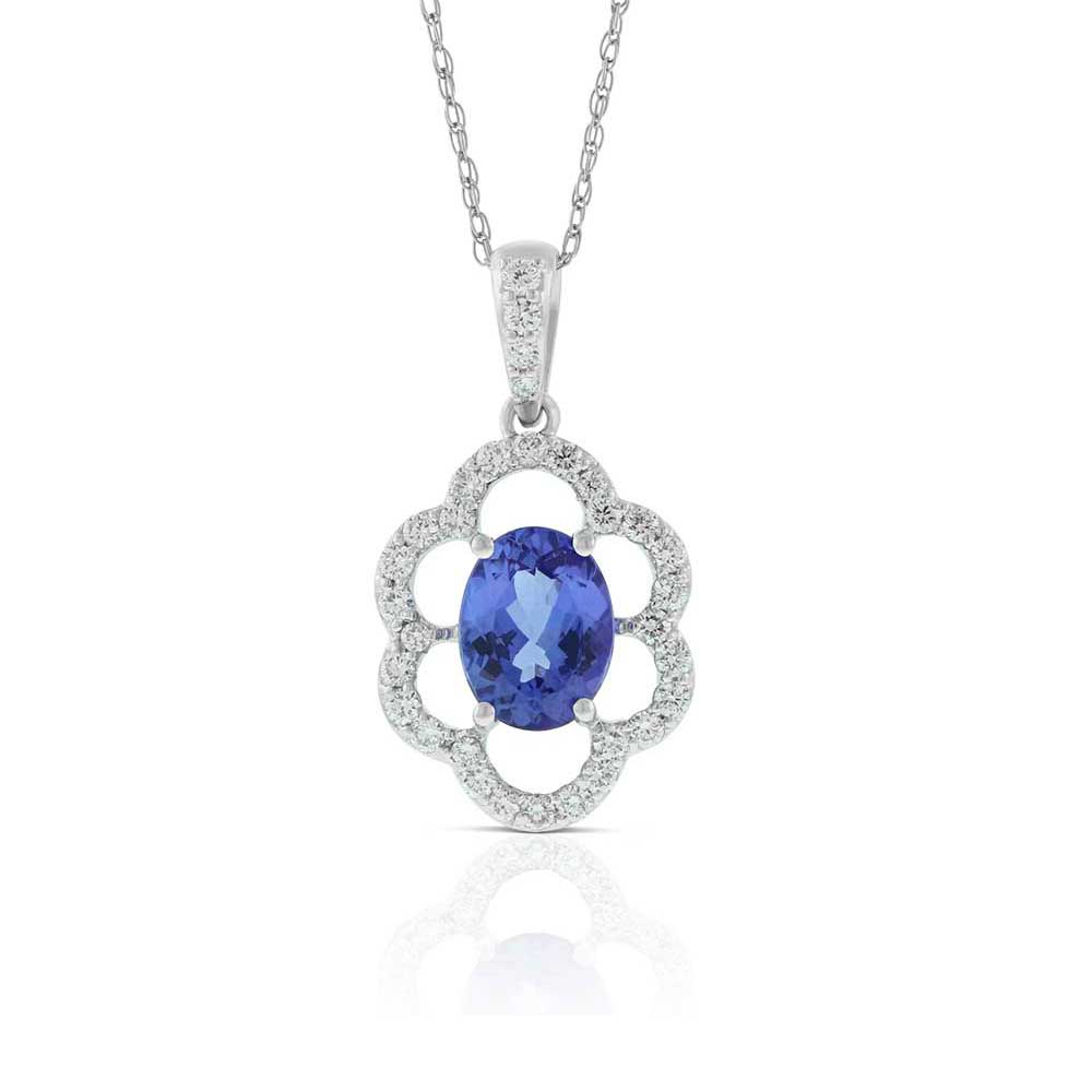 Tanzanite & Diamond Fluted Halo Necklace 14K