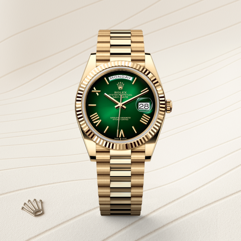 rolex day-date in 18 ct yellow gold, m228238-0069 - watch with background color - ben bridge