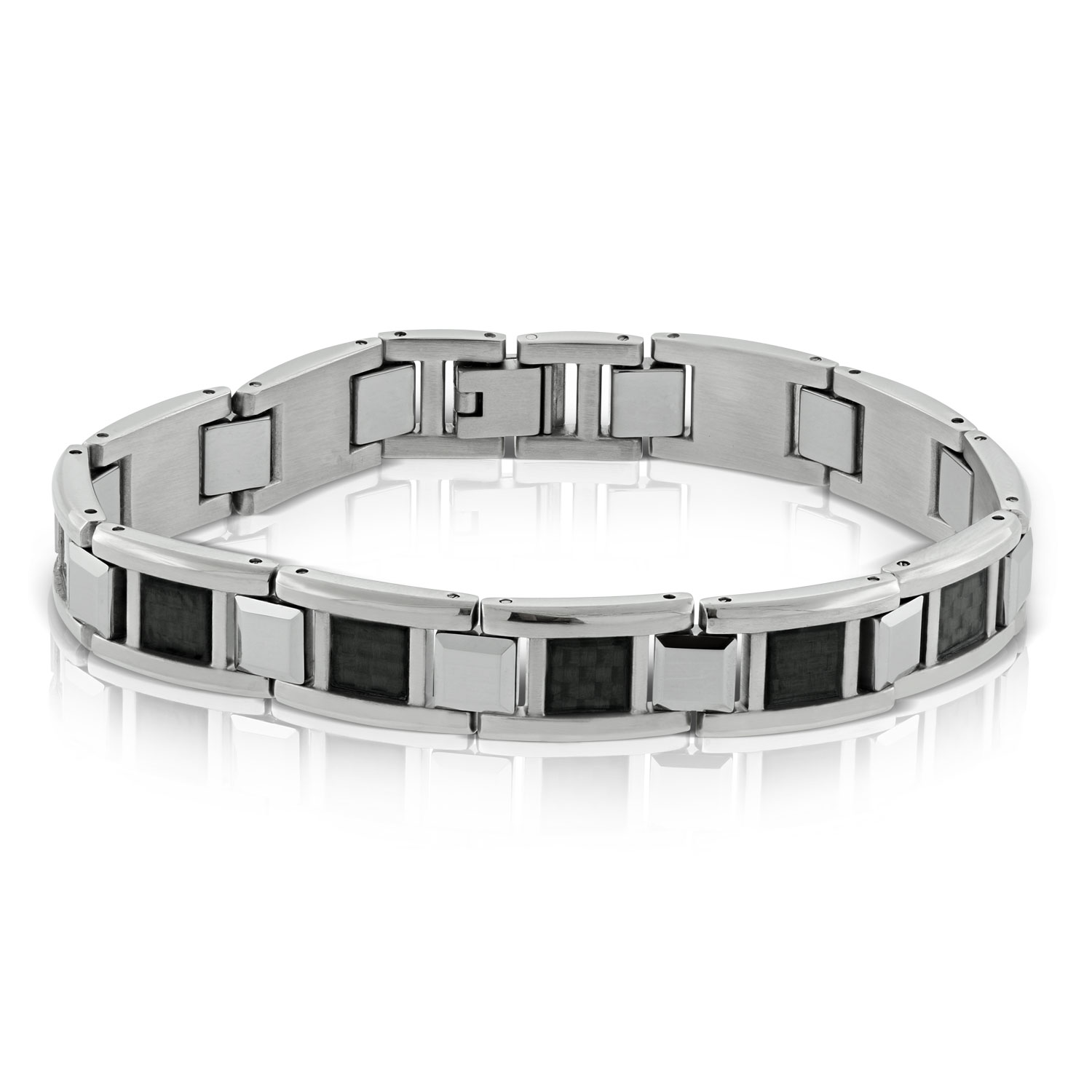 Mens TwoTone Stainless Steel and Carbon Fiber Bracelet  85  Zales