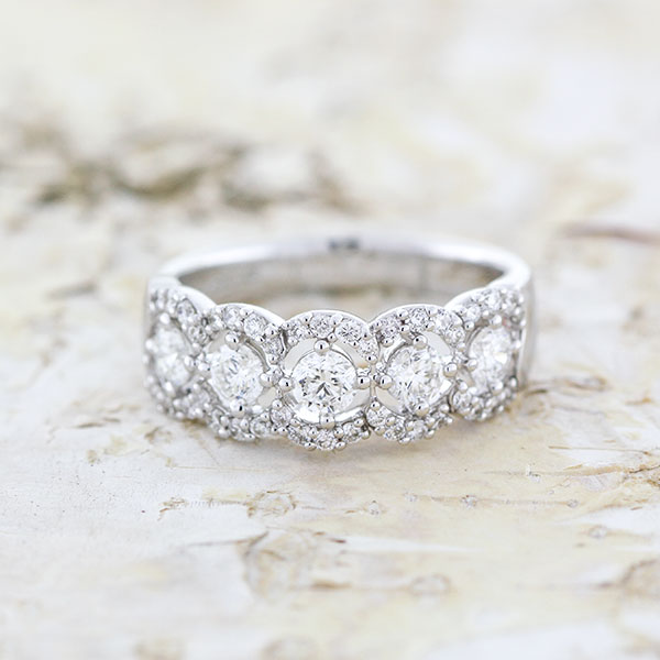 5-Stone Diamond Halo Ring 14K
