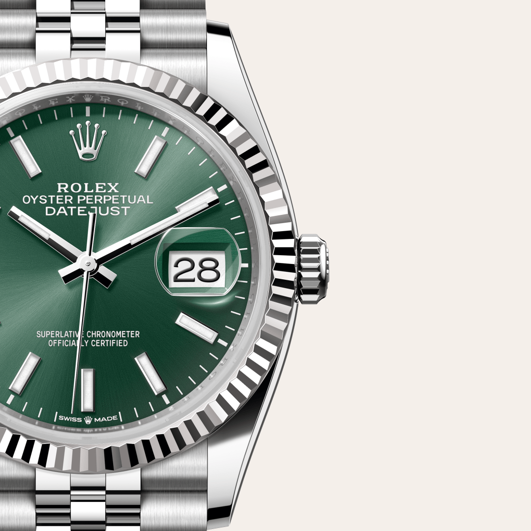 rolex datejust in white rolesor - combination of oystersteel and white gold, m126234-0051 - watch dial - ben bridge