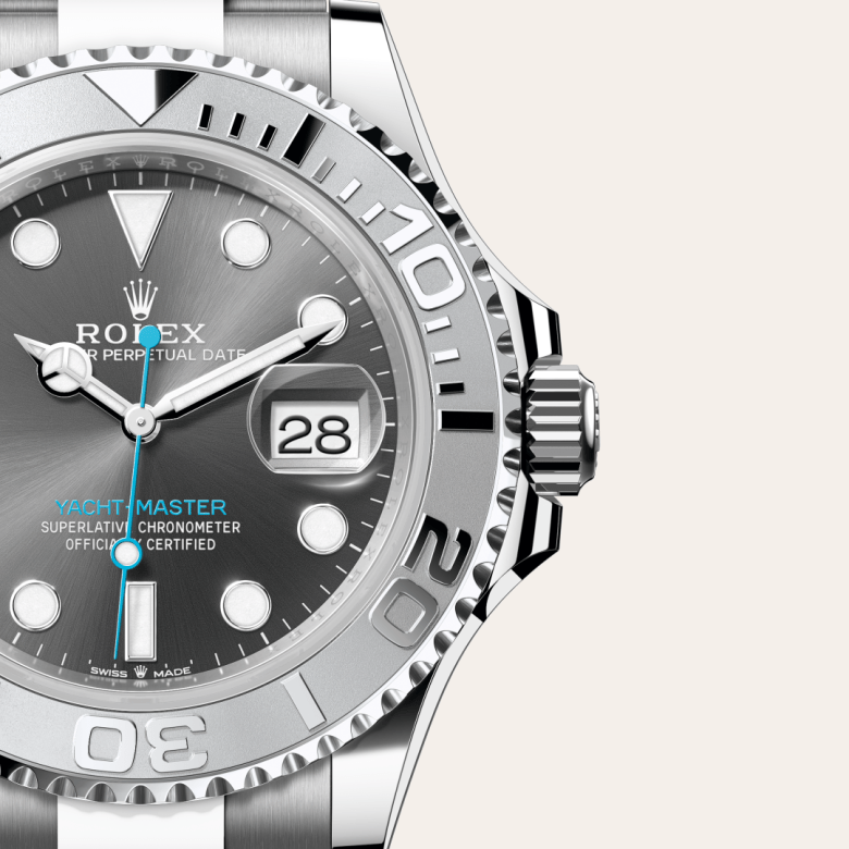 rolex yacht-master in rolesium - combination of oystersteel and platinum, m126622-0001 - watch dial - ben bridge