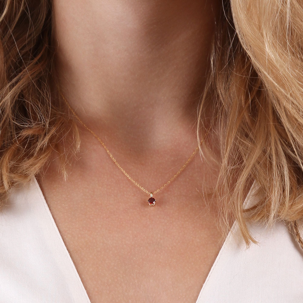 Round Garnet Pendant 14K