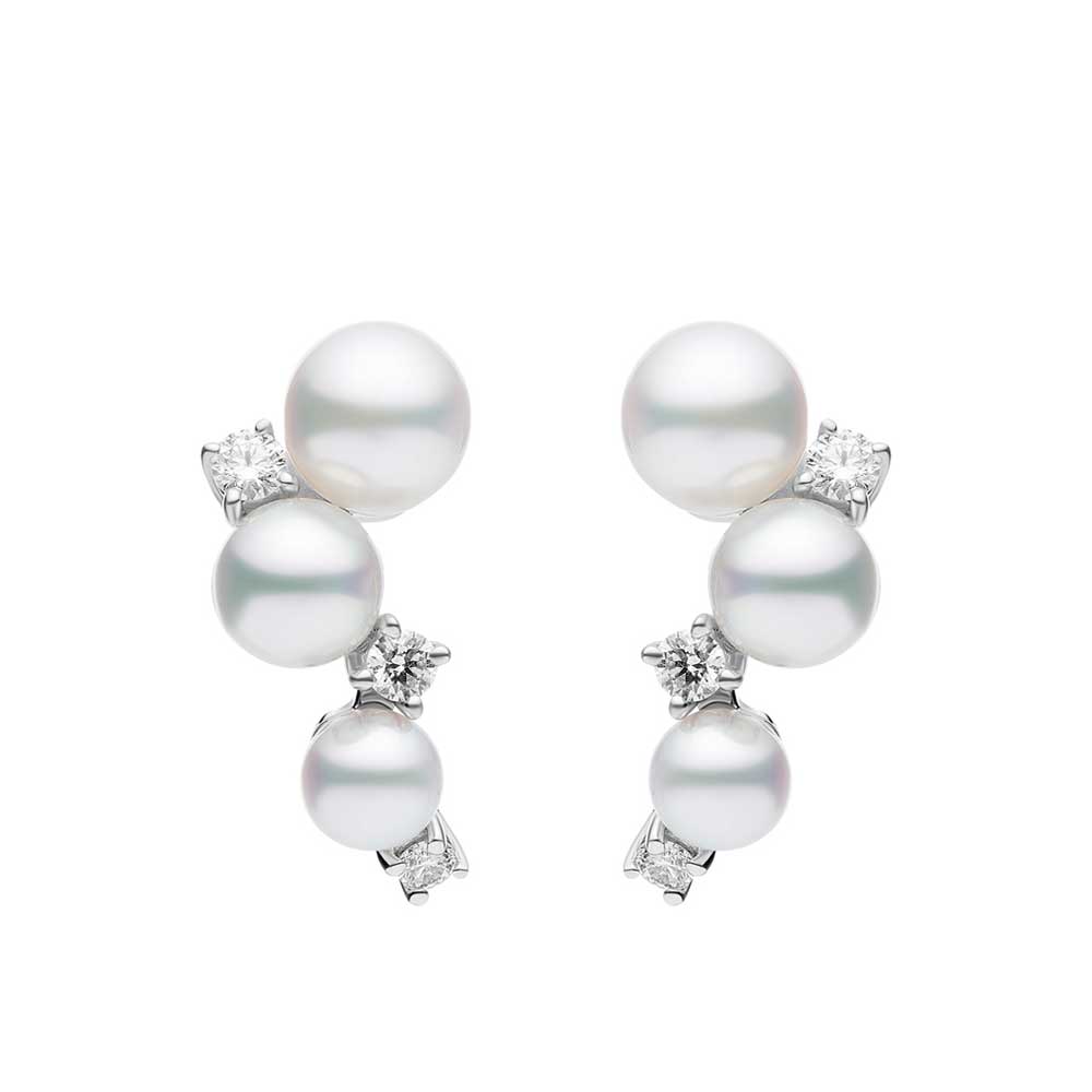 Mikimoto Akoya Cultured Pearl & Diamond Bubble Earrings 18K ...