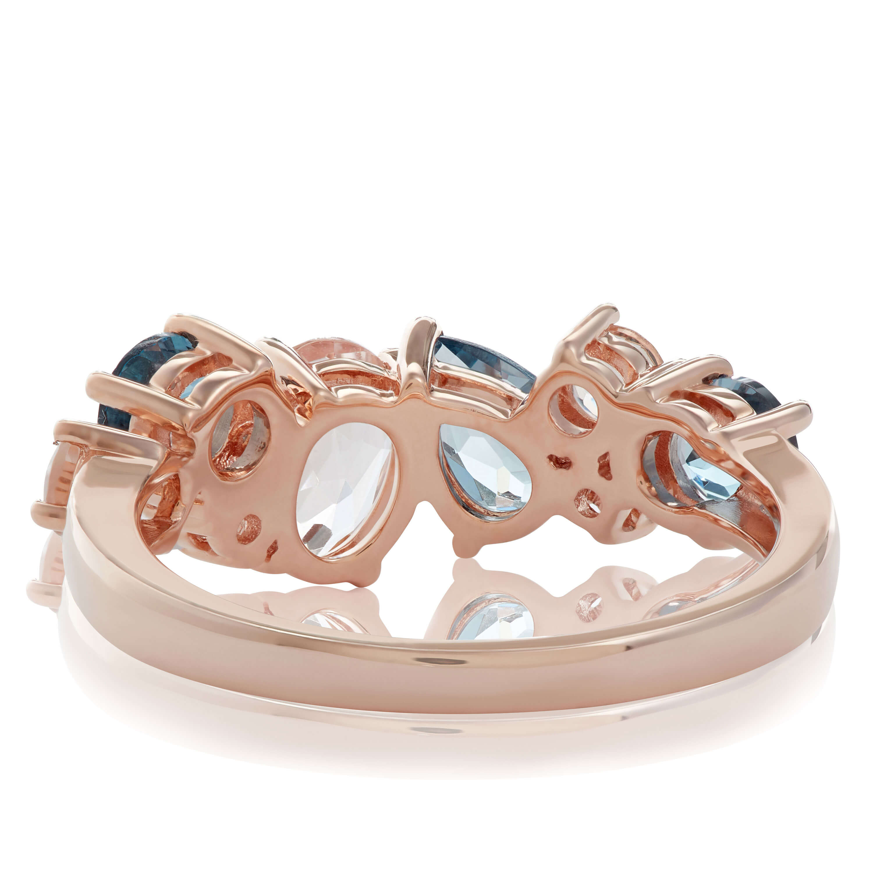 Rose Gold Scattered Cluster Morganite & Blue Topaz Band 14K