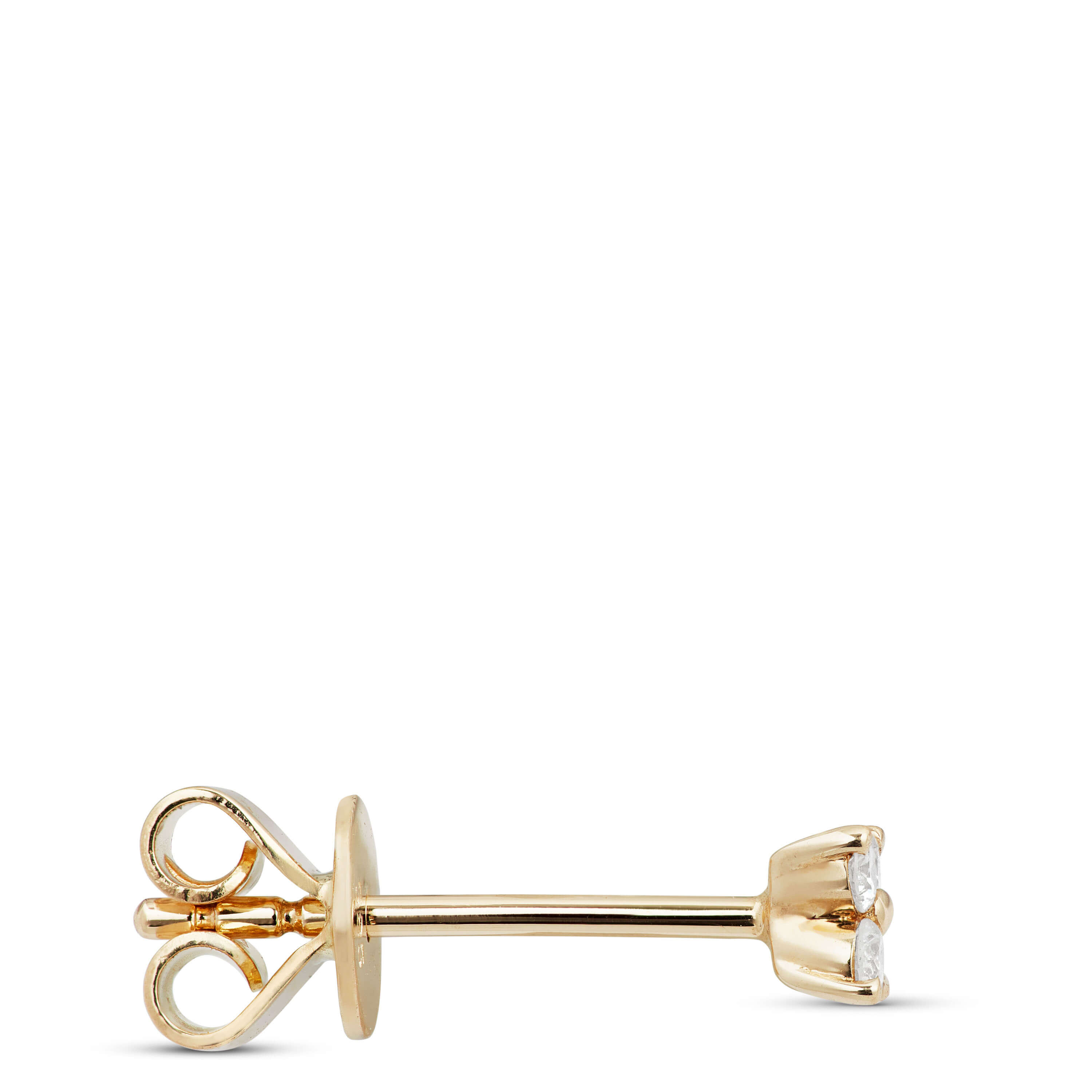 Four Diamond Flower Single Stud Earring, 14K Yellow Gold
