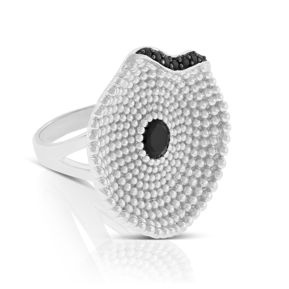 Black Spinel & Onyx Lily Pad Ring in Sterling Silver Size 7
