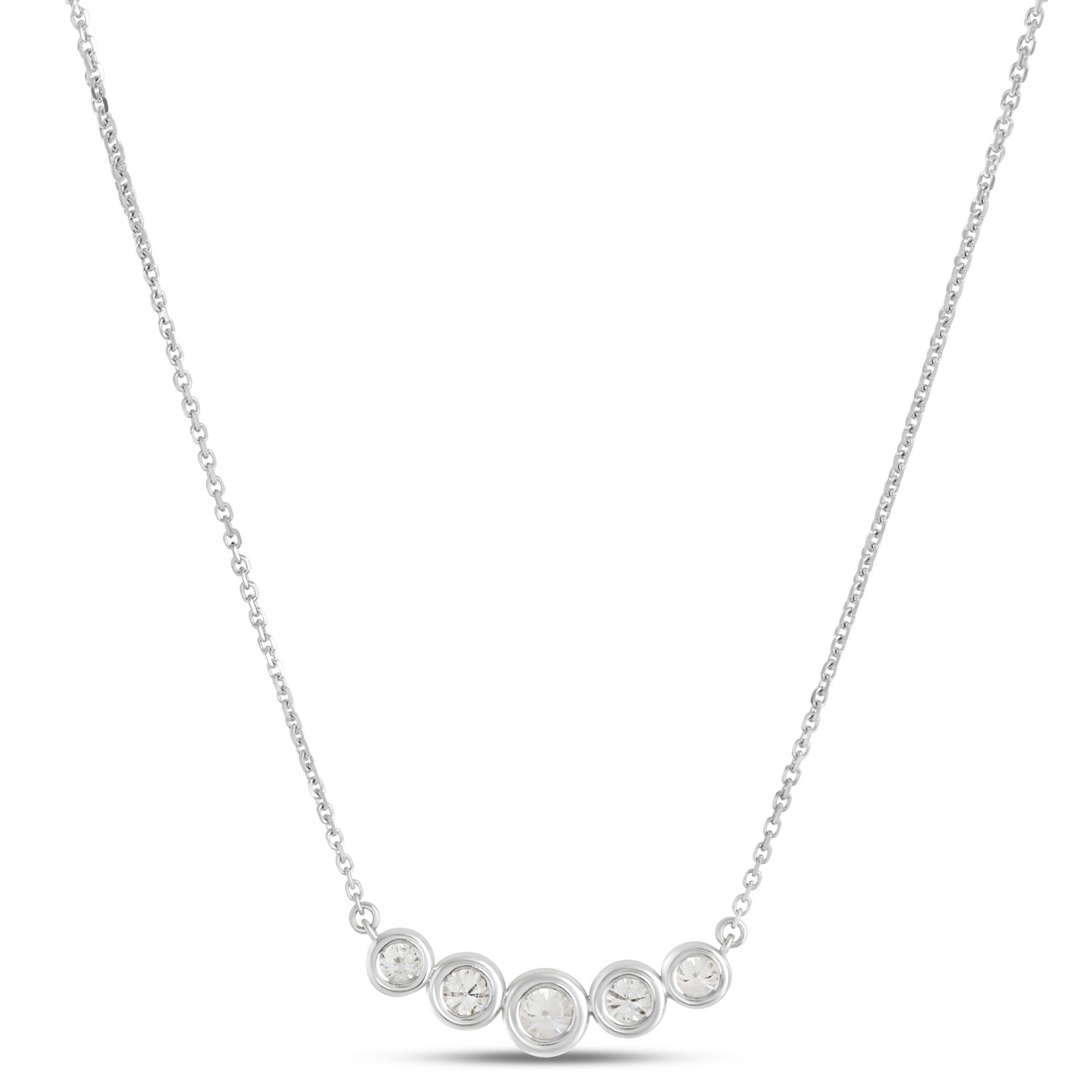 Bezel Set Round Diamond Necklace, 14K White Gold