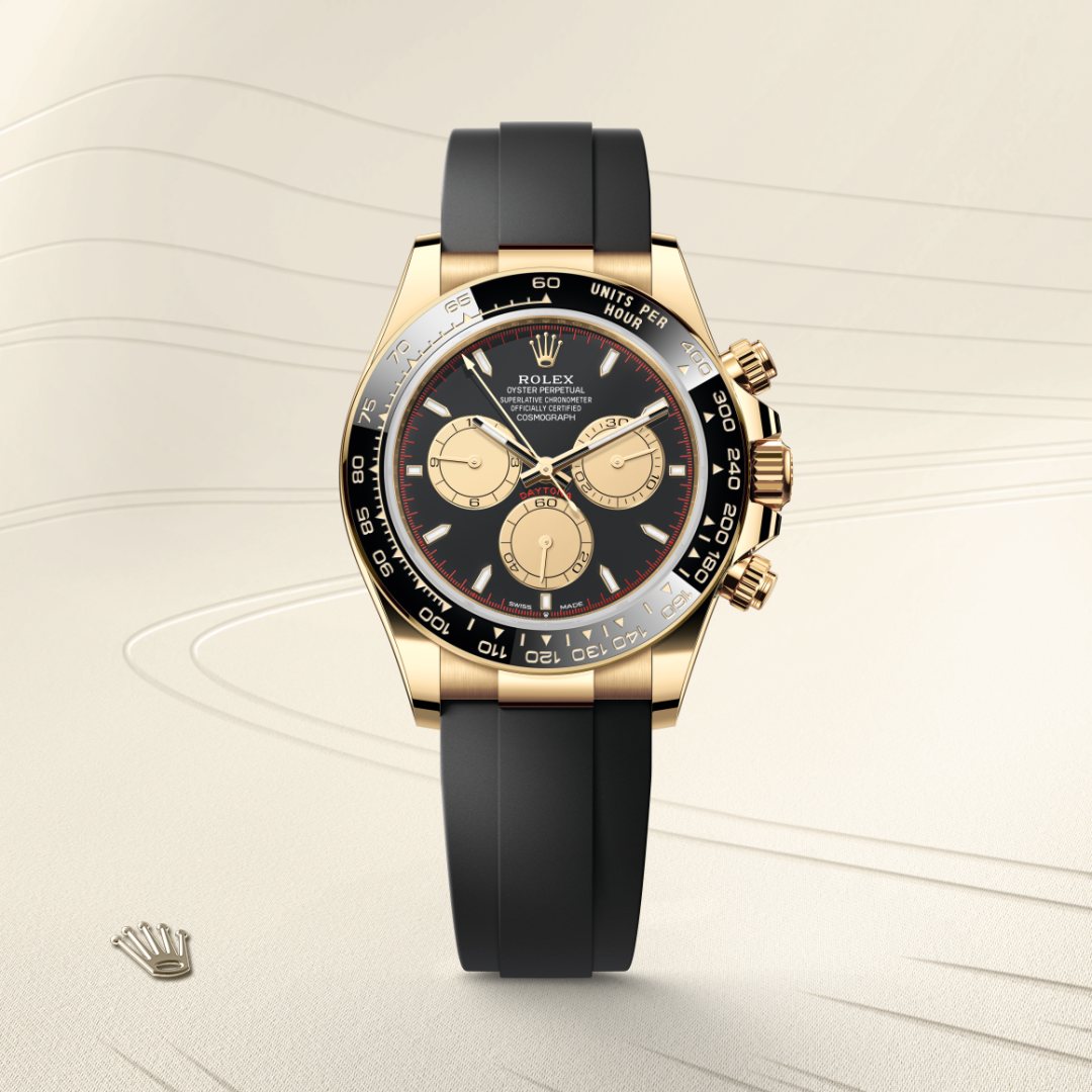 rolex cosmograph daytona in 18 ct yellow gold, m126518ln-0004 - watch with background color - ben bridge