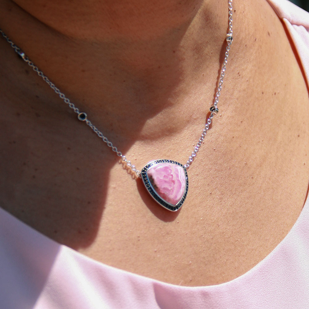 Rhodochrosite & Black Sapphire Necklace