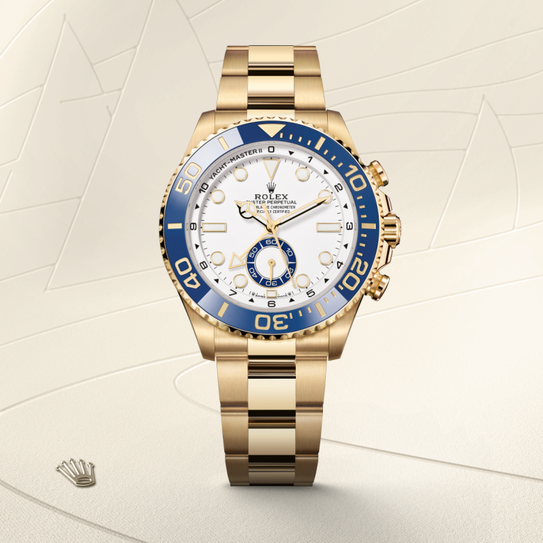 rolex yacht-master ii in 18 ct yellow gold, m126688-0001 - watch with background color - ben bridge