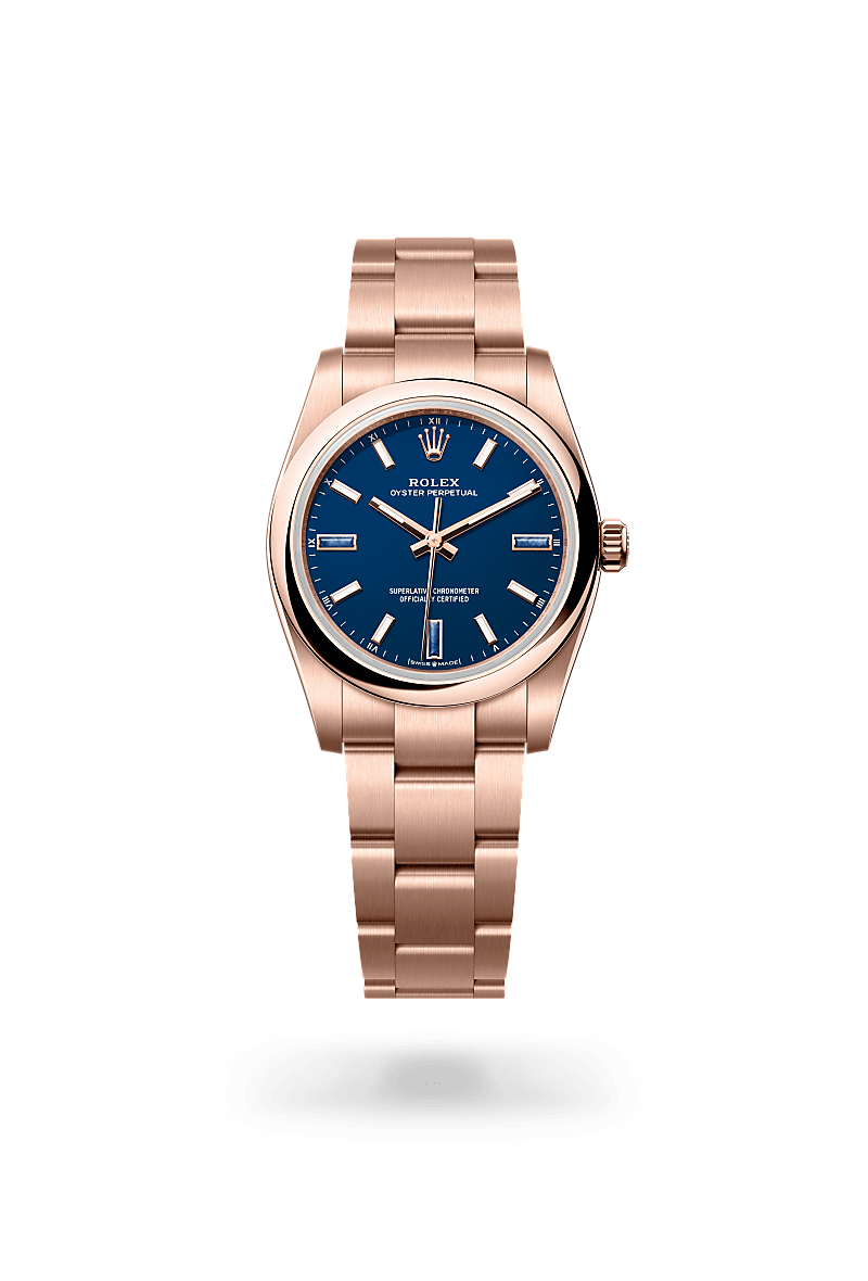 rolex oyster perpetual in 18 ct everose gold, m124205-0002 - ben bridge