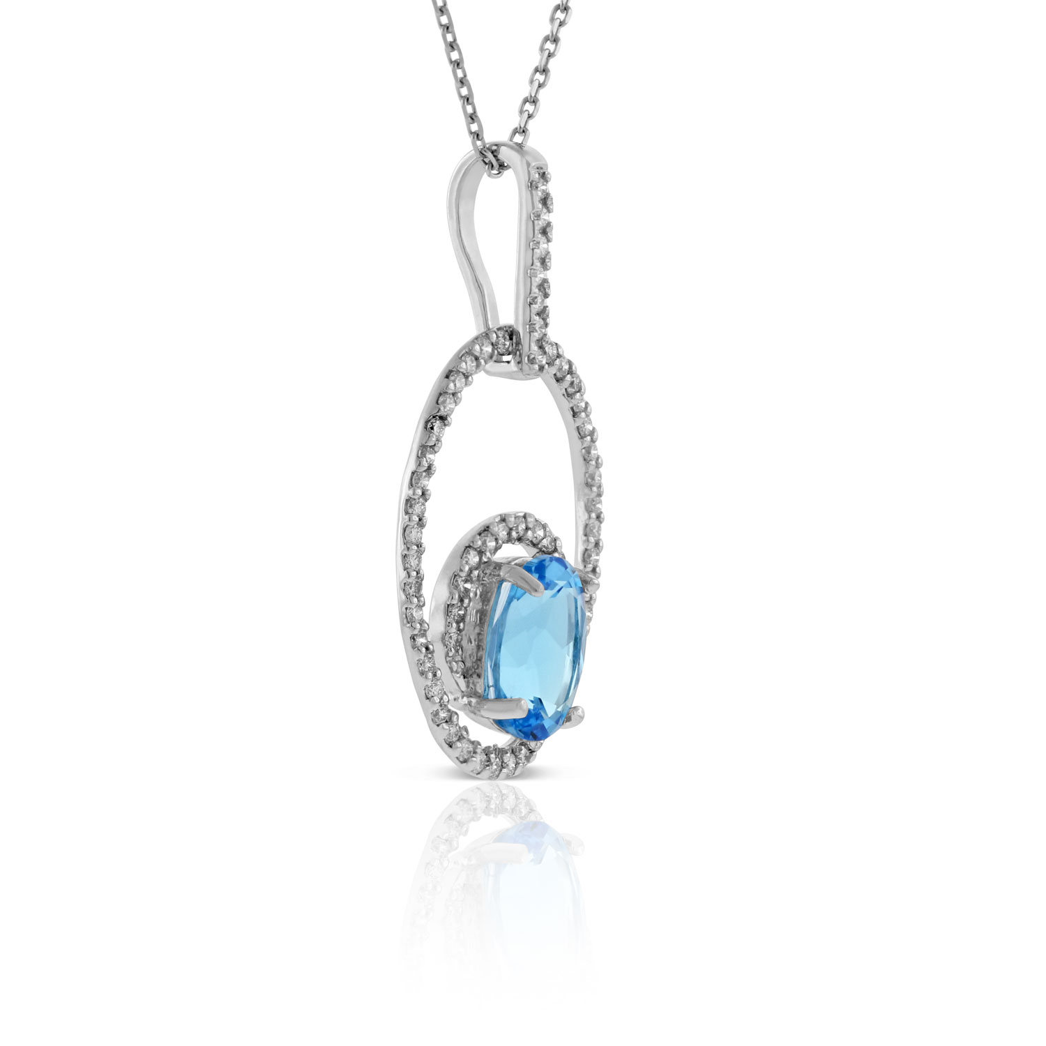 Oval Blue Topaz & Diamond Necklace 14K
