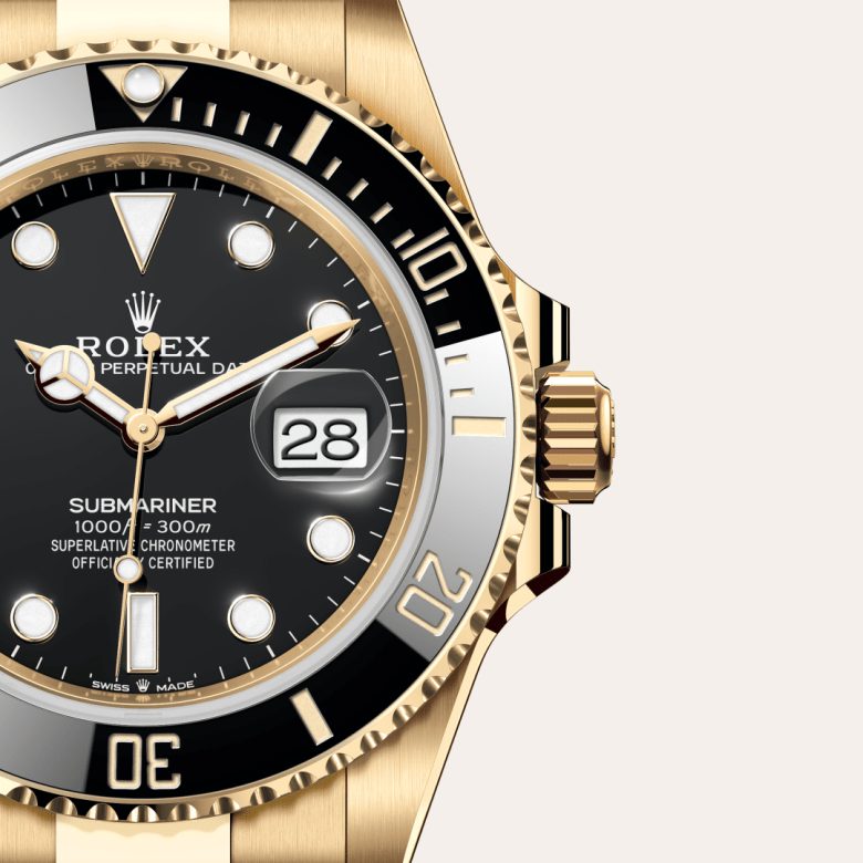 rolex submariner in 18 ct yellow gold, m126618ln-0002 - watch dial - ben bridge