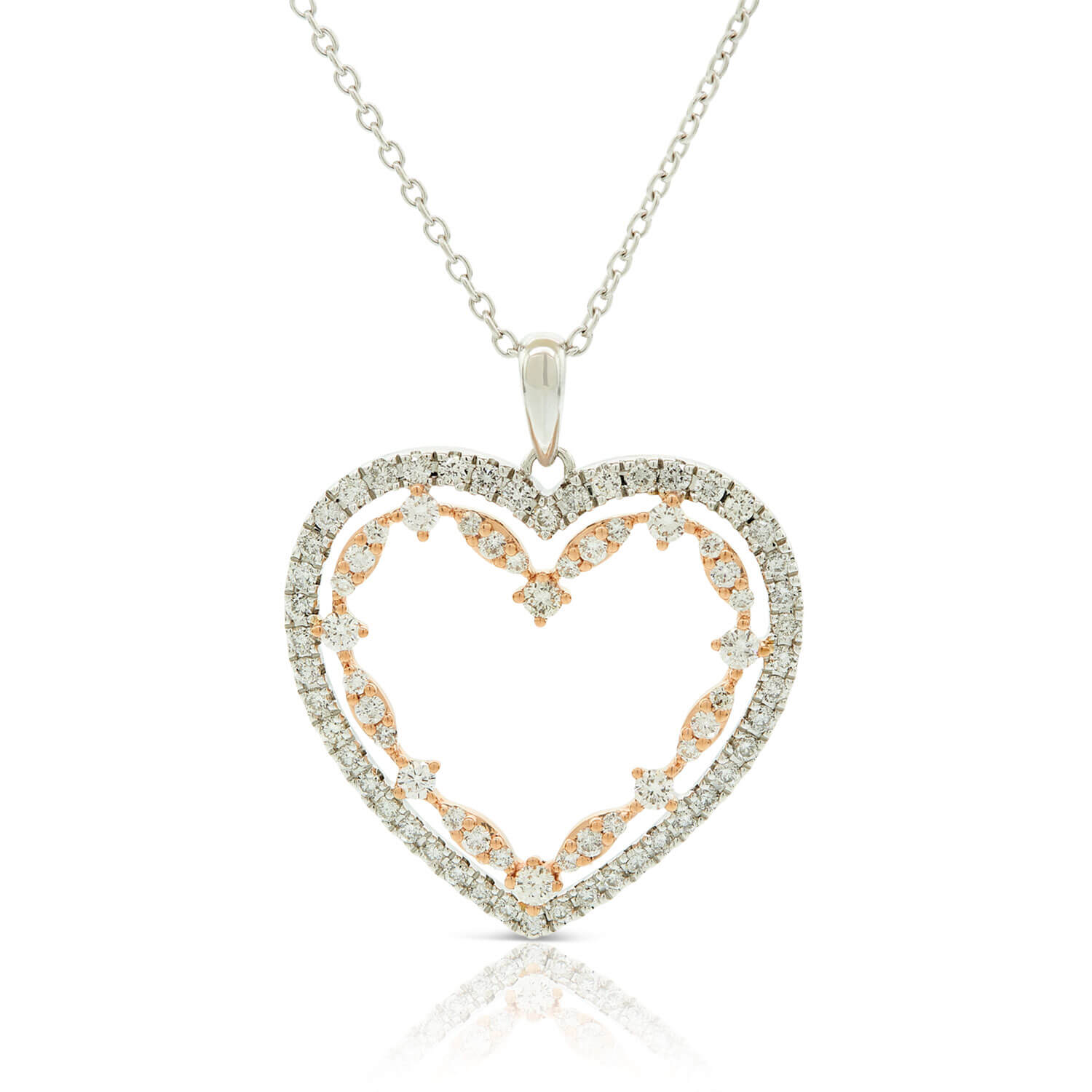 Beautiful White and yellow gold 14K 14K Two-tone Polished Floral Design Heart Pendant 