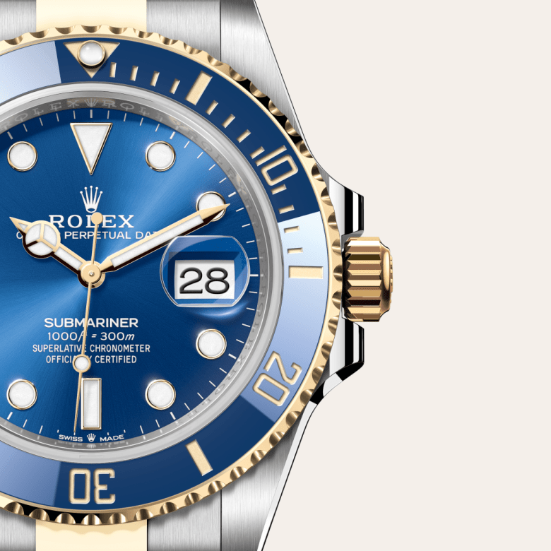 rolex submariner in yellow rolesor - combination of oystersteel and yellow gold, m126613lb-0002 - watch dial - ben bridge