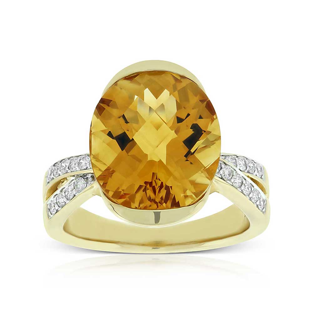 BillyTheTree Jewelry 14k Yellow Gold Oval Citrine and Diamond Ring