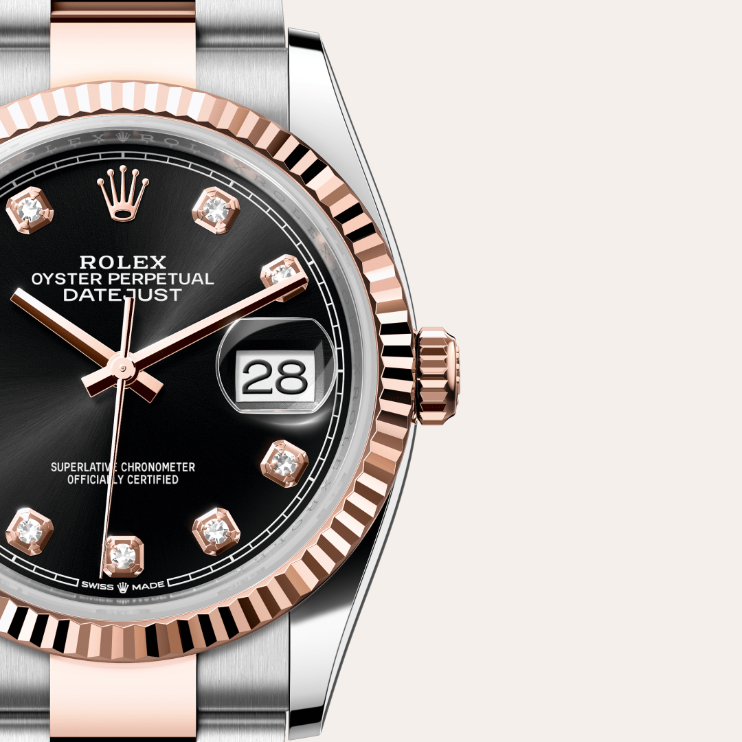 rolex datejust in everose rolesor - combination of oystersteel and everose gold, m126231-0020 - watch dial - ben bridge