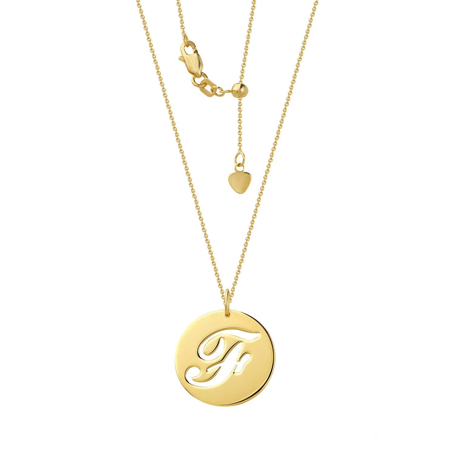 F” Initial Cutout Disc Pendant 14K 