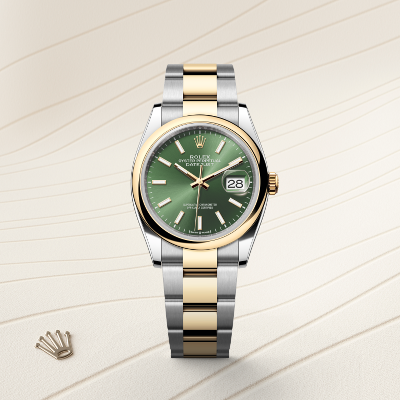 rolex datejust in yellow rolesor - combination of oystersteel and yellow gold, m126203-0058 - watch with background color - ben bridge