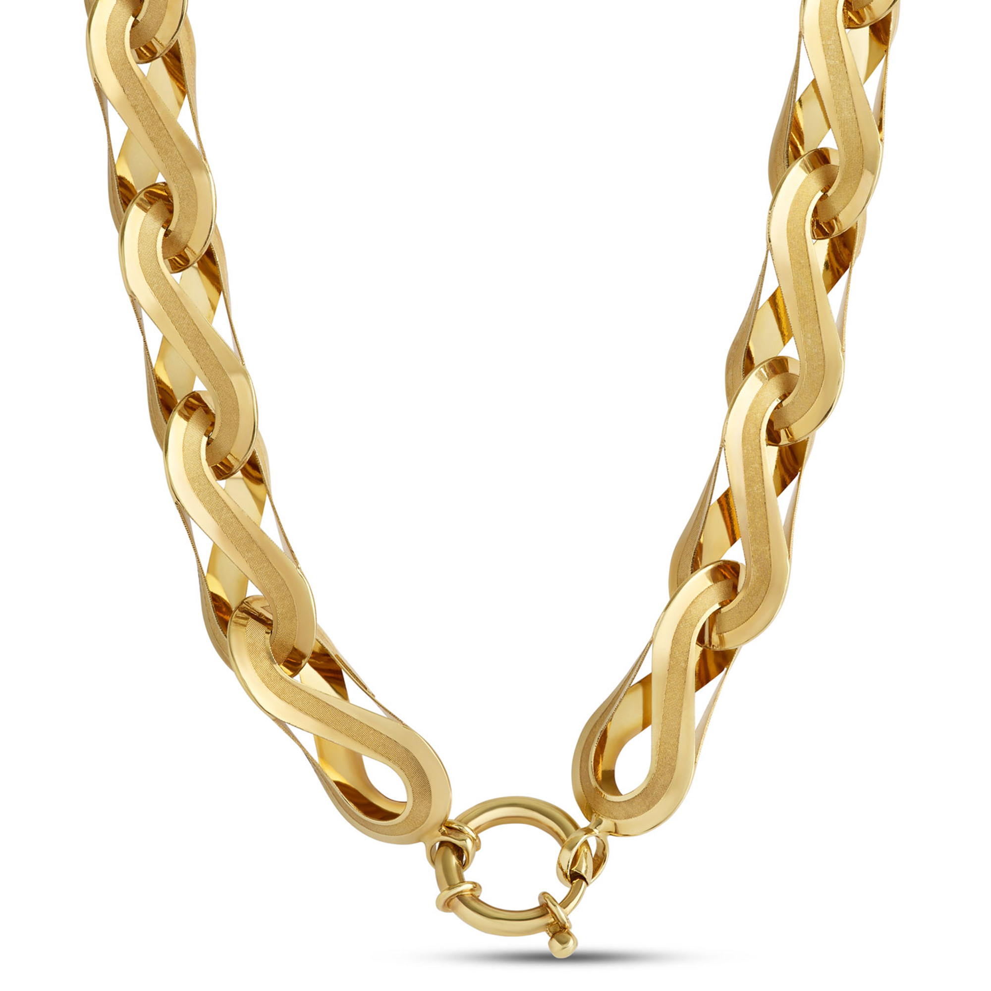 Toscano 18-Inch Infinity Silk and Polished Link Necklace, 14K Yellow Gold