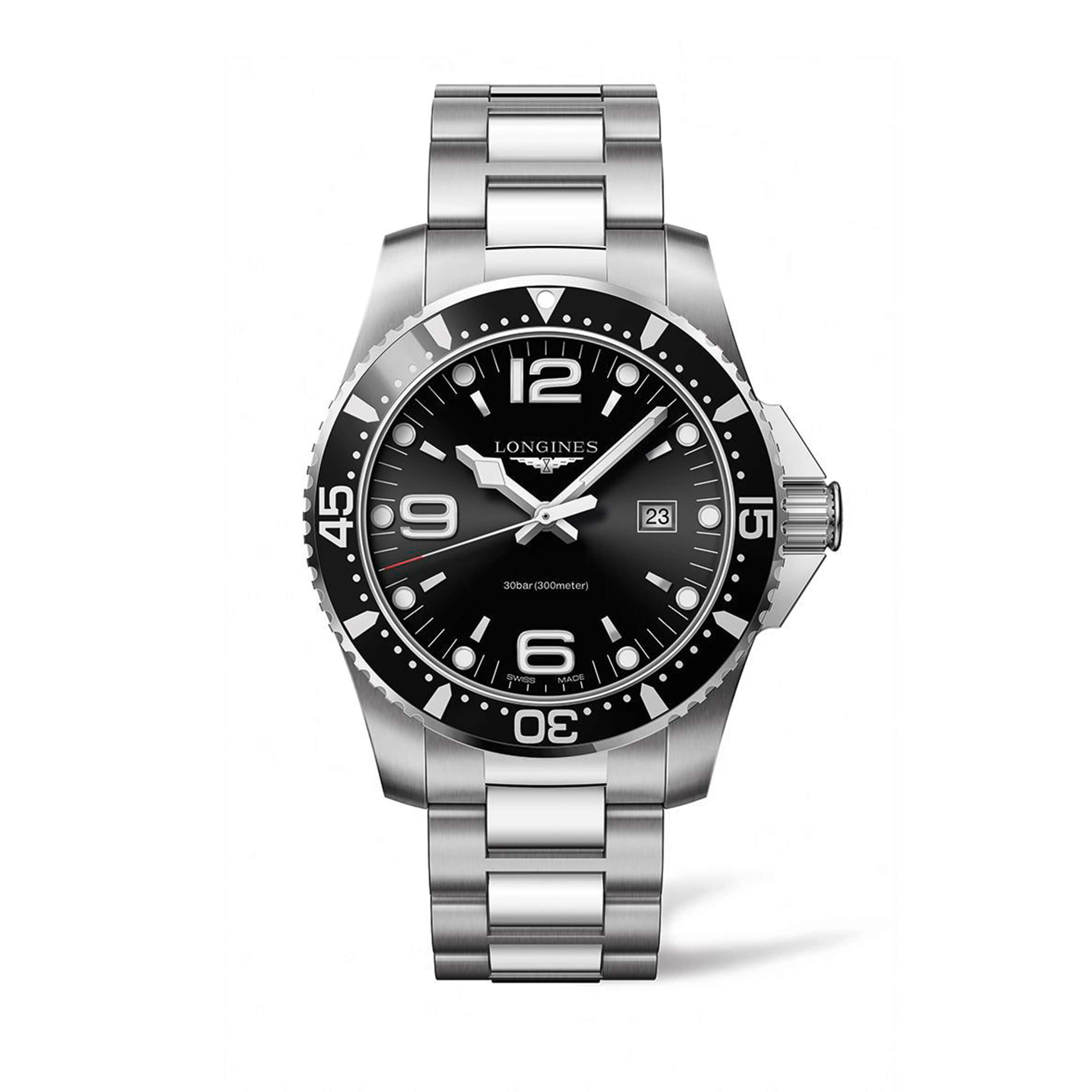 Longines HydroConquest Watch Black Dial Steel Bracelet, 44mm