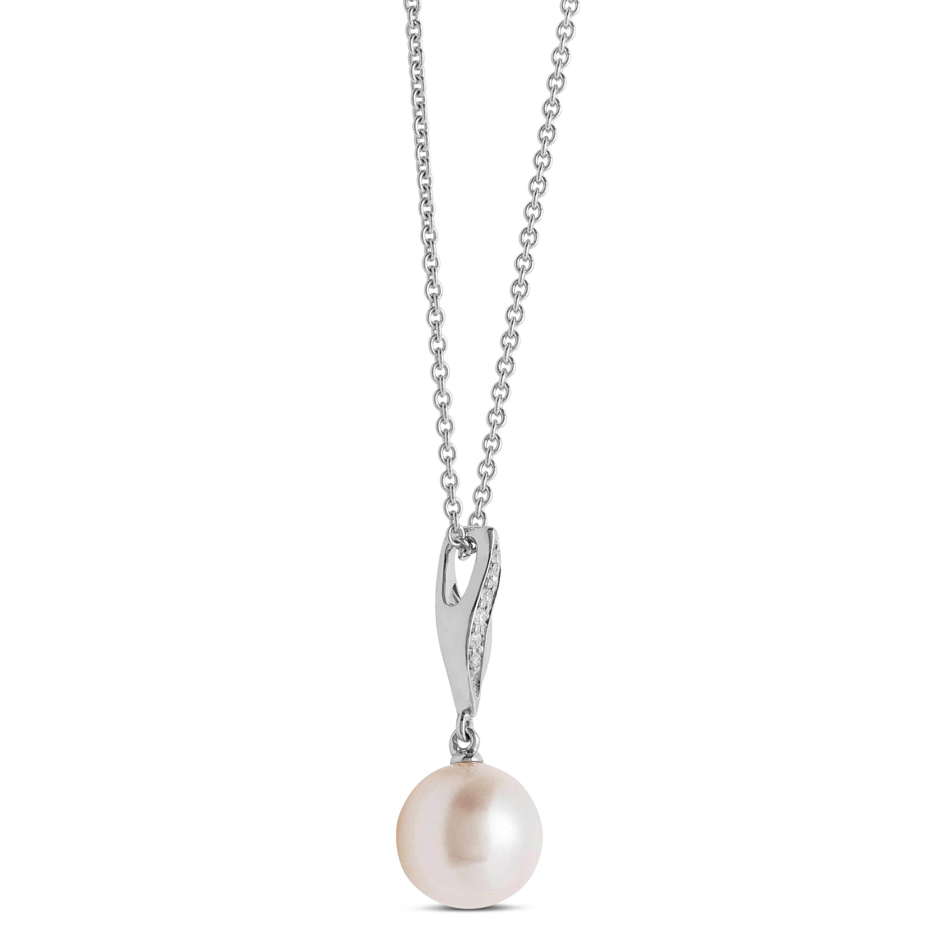 Wavy Cultured Pearl and Diamond Pendant Necklace, 14K White Gold