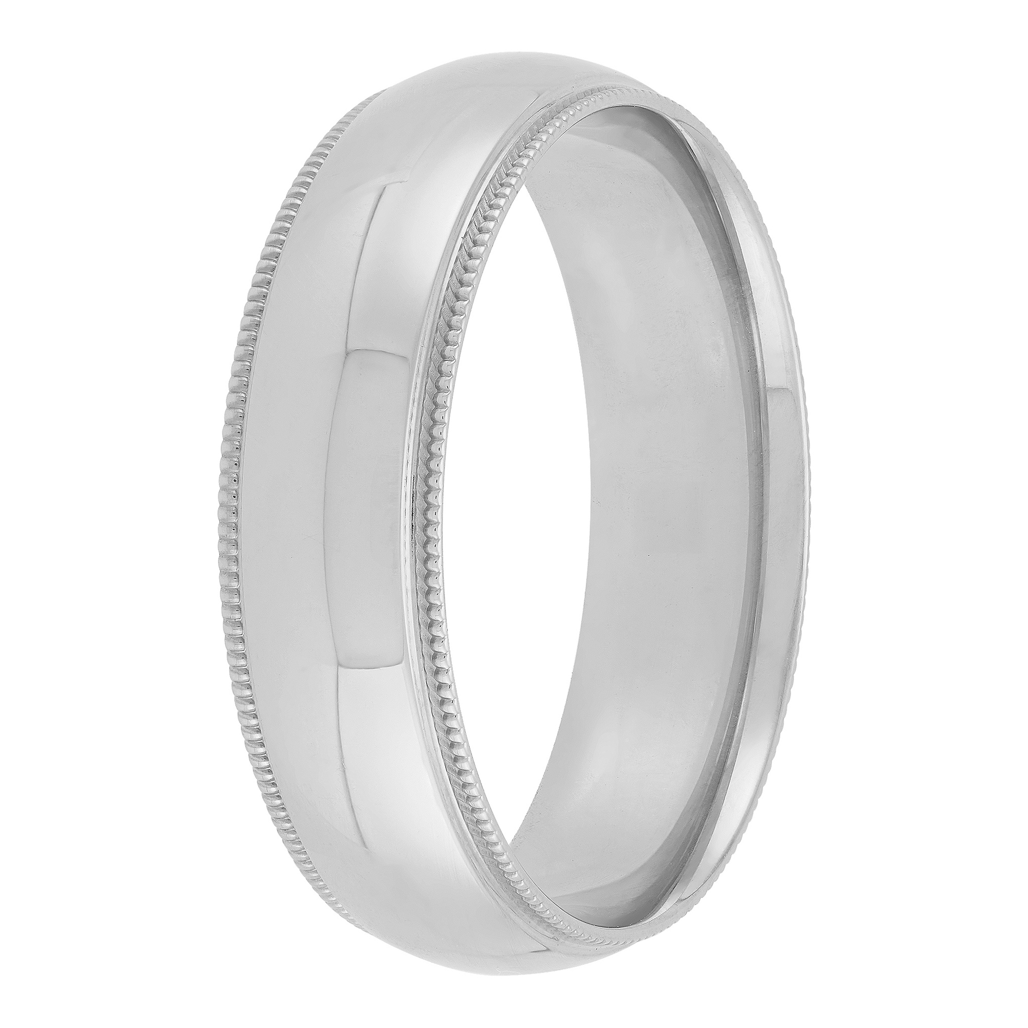 White Gold Polished Milgrain Edge Comfort Fit 6mm Band 14K