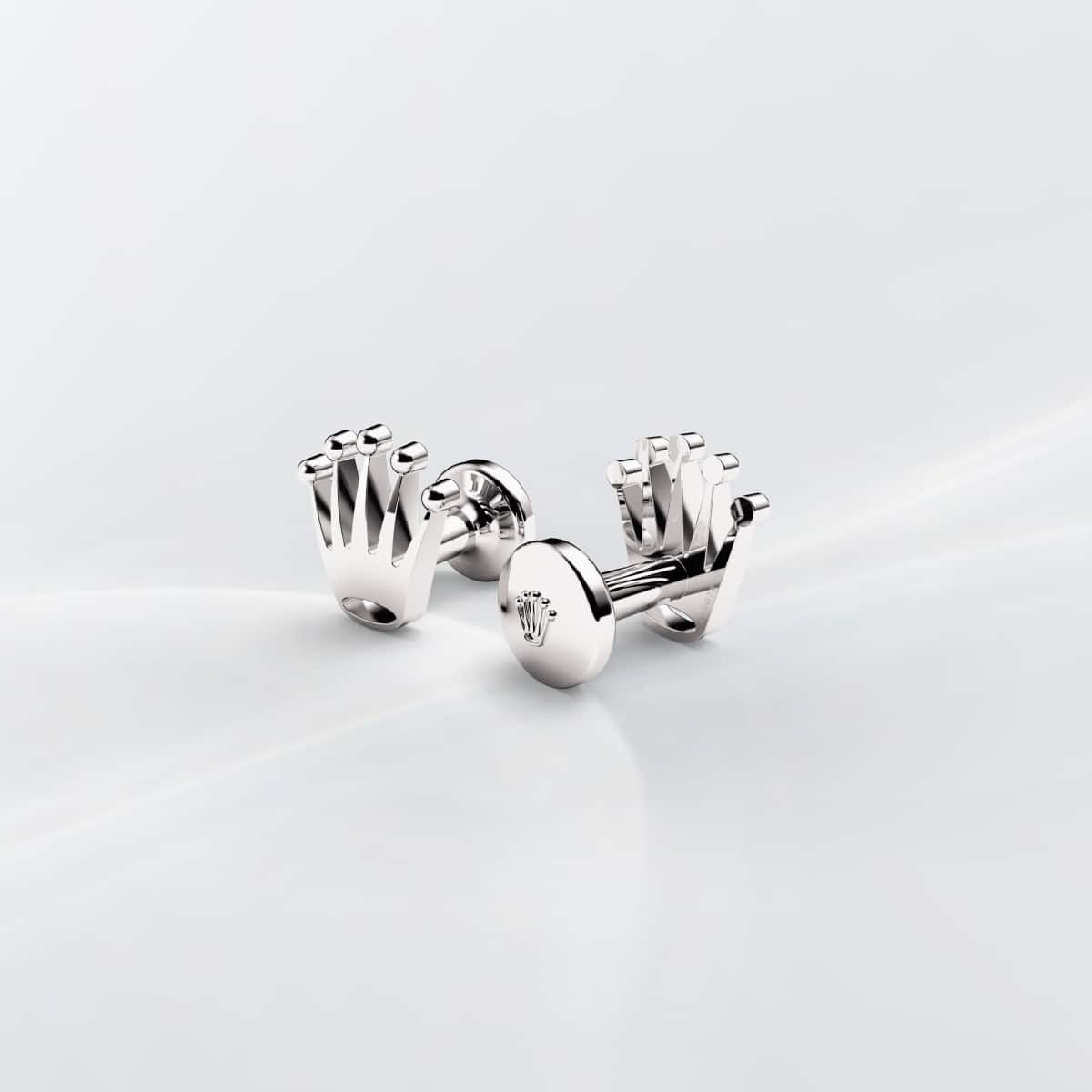 Rolex Crown cufflinks, 18 kt white gold, A1019