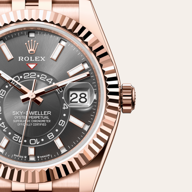rolex sky-dweller in 18 ct everose gold, m336935-0008 - watch dial - ben bridge