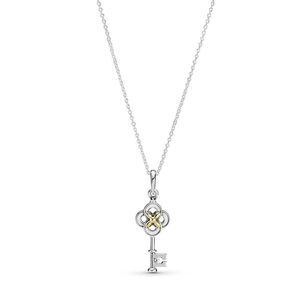 Pandora Twotone Key & Flower Necklace, 14K & Silver 399339C0170