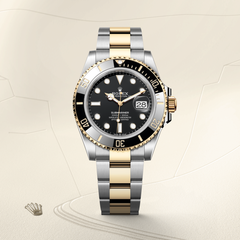 rolex submariner in yellow rolesor - combination of oystersteel and yellow gold, m126613ln-0002 - watch with background color - ben bridge