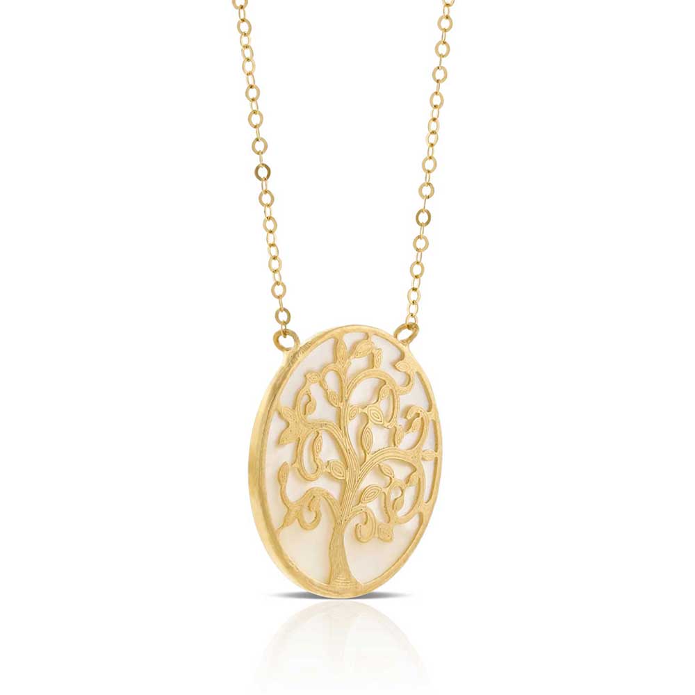 Mother of Pearl Tree of Life Necklace 14K
