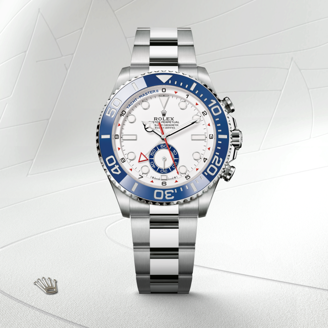 rolex yacht-master ii in oystersteel, m126680-0001 - watch with background color - ben bridge