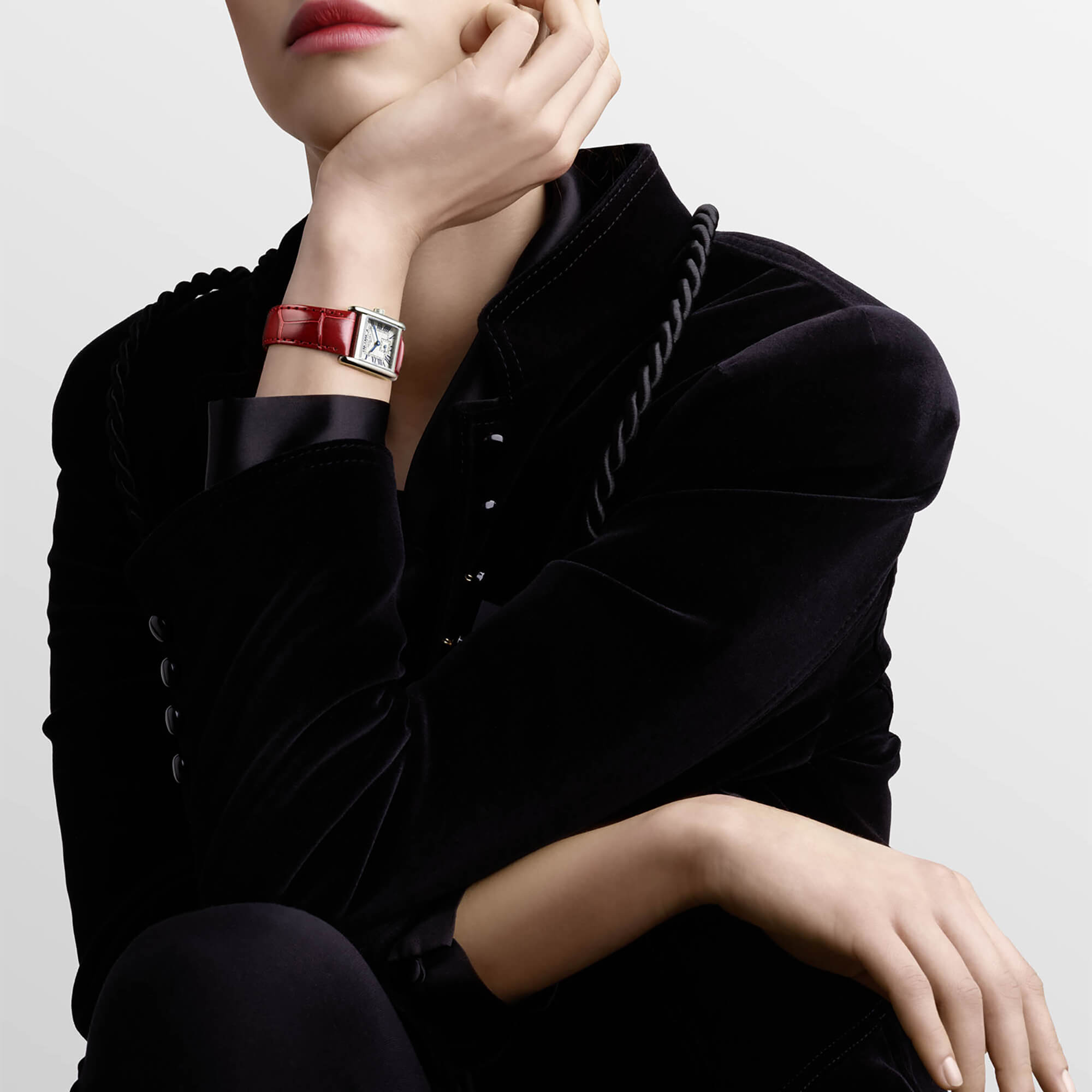 Longines Mini Dolcevita Watch Silver-Tone Dial Red Leather Strap, 29mm