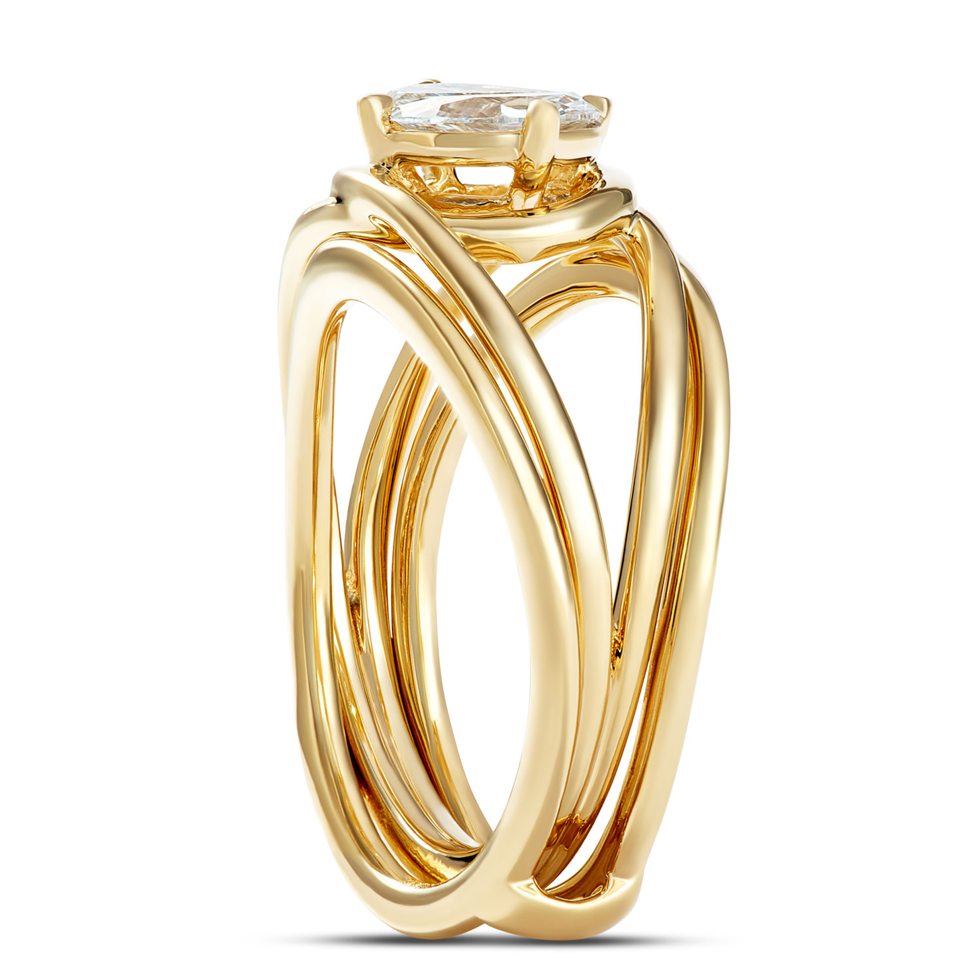 Two Half Moon Open Center Ring, ⅔ Total Carat Weight, 14K Yellow Gold