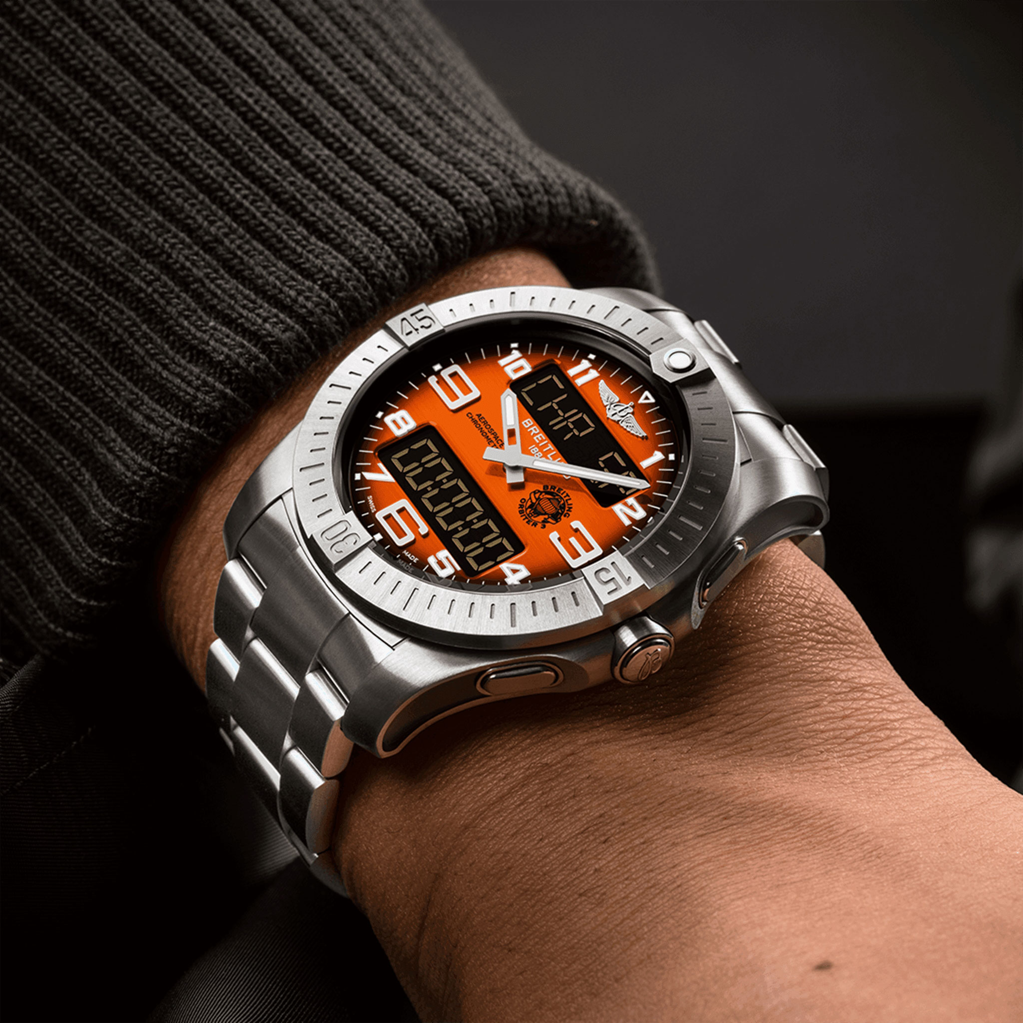 【yassun】BREITLING 腕時計(OH済み) Breitling Professional Aerospace B70 Orbiter Orange Dial Watch, 43mm