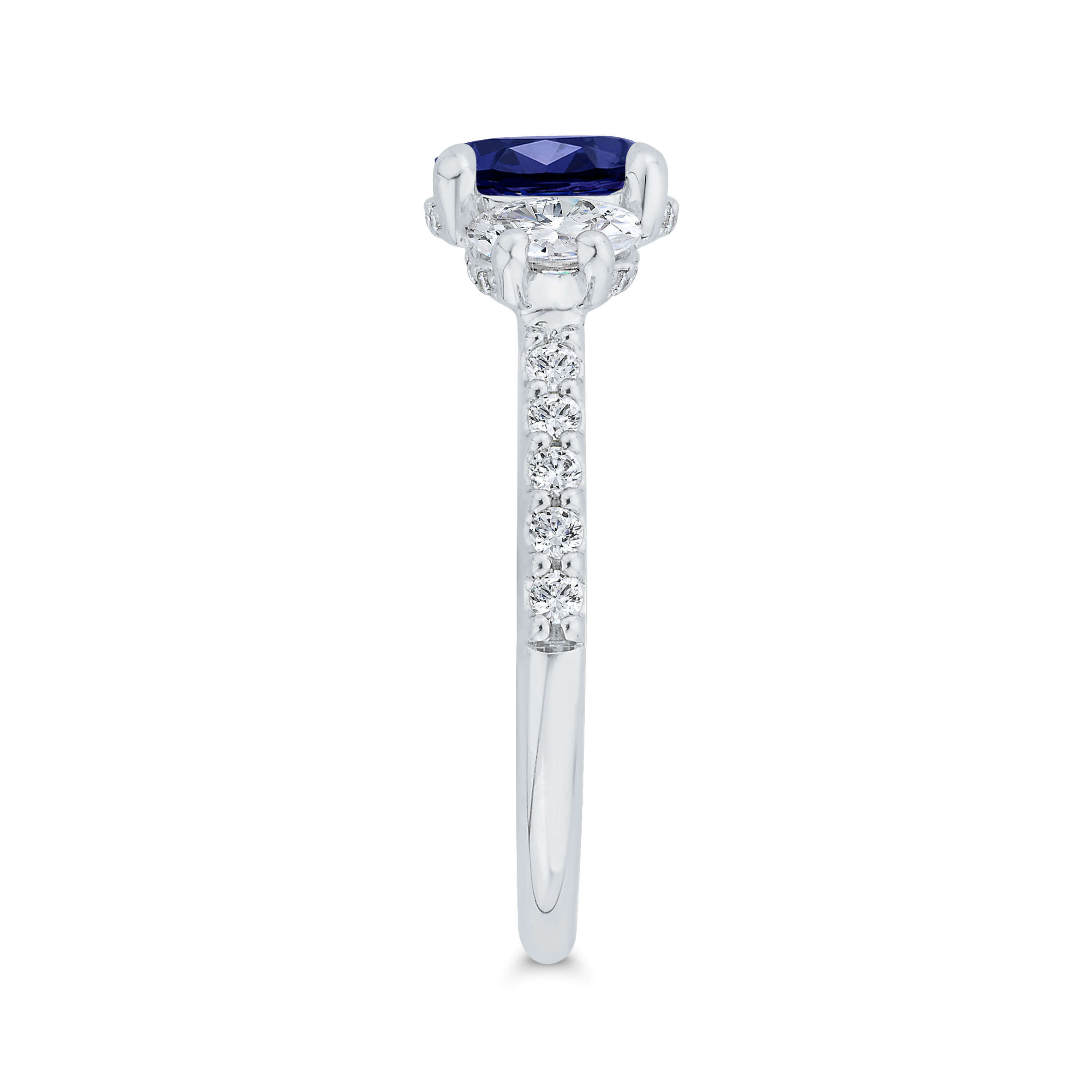 Bella Ponte 3-Stone Oval Cut Sapphire and Diamond Engagement Ring, 14K White Gold