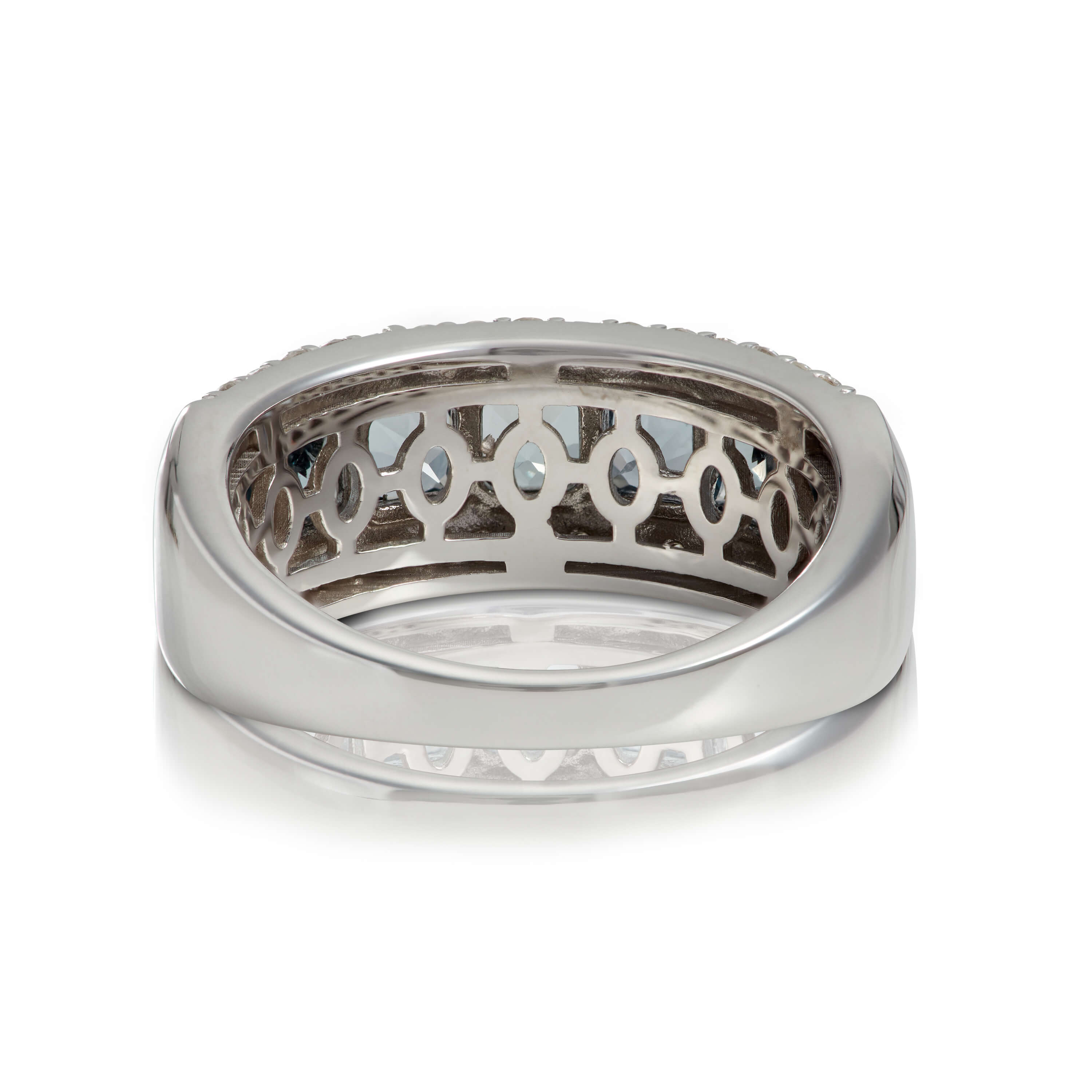 Channel Set Cushion Gray Spinel & Diamond Band 14K