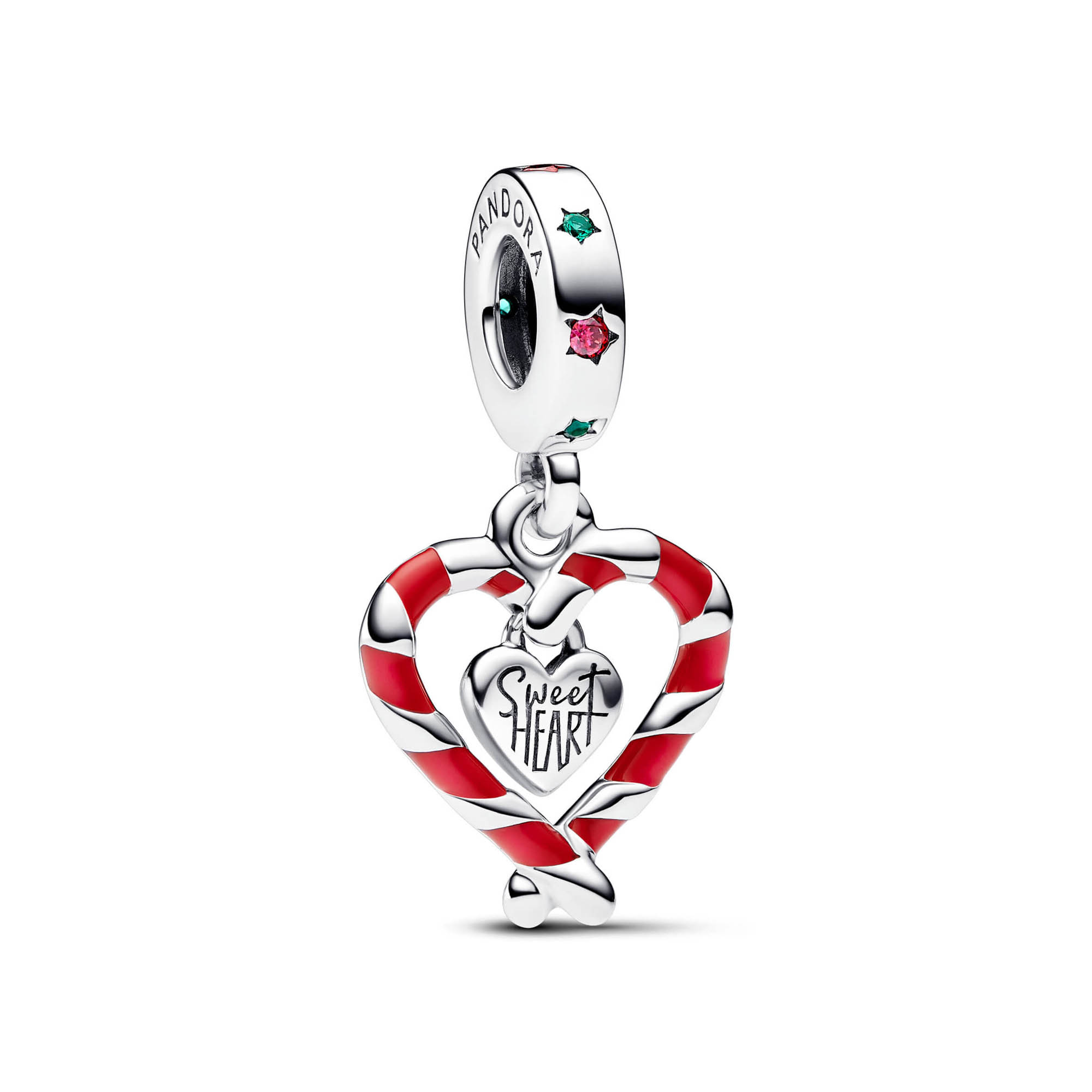Pandora Double Candy Cane Heart Christmas Dangle Charm