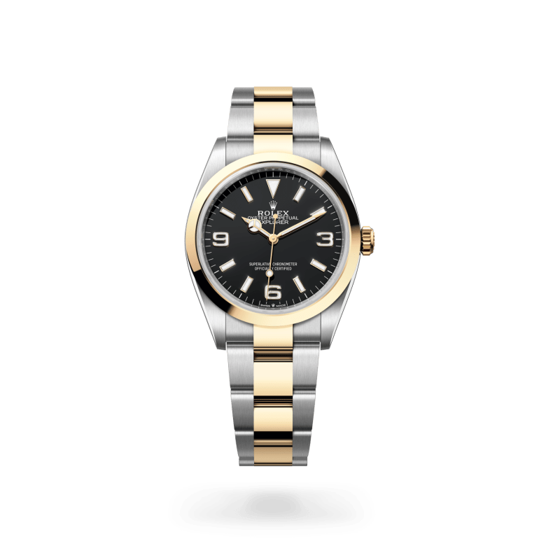 rolex explorer in yellow rolesor - combination of oystersteel and yellow gold, m124273-0001 - ben bridge