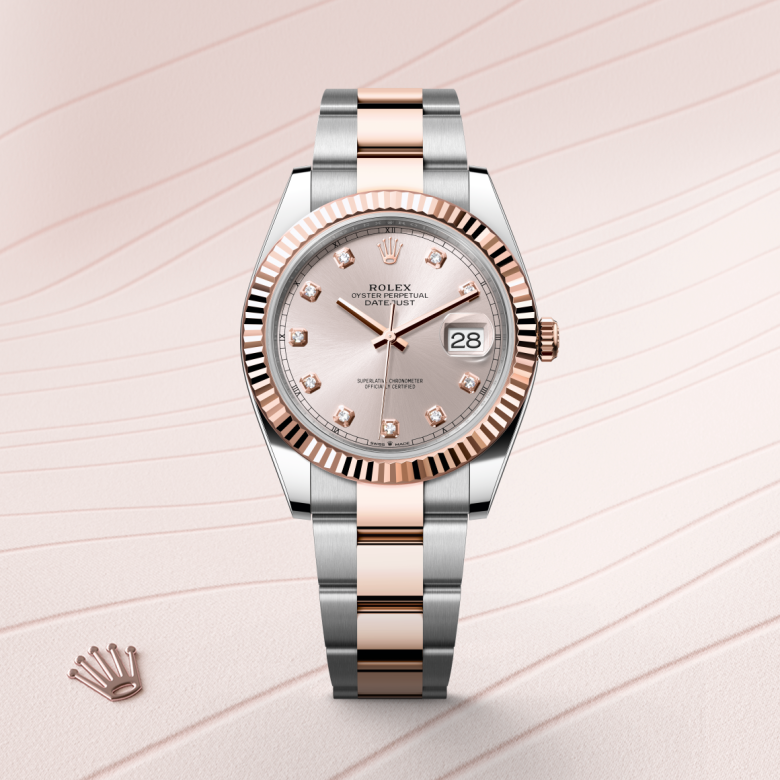 rolex datejust in everose rolesor - combination of oystersteel and everose gold, m126331-0007 - watch with background color - ben bridge