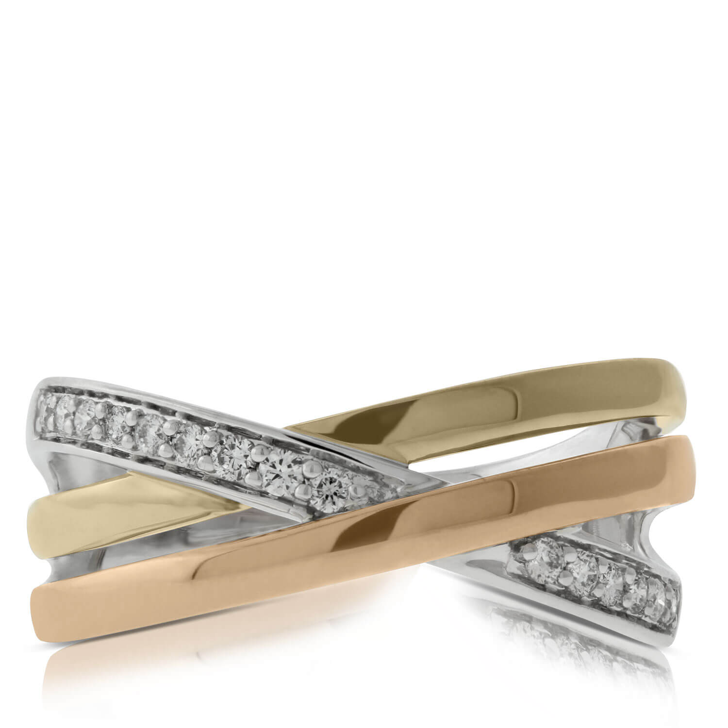 Tri-Color Crossover Diamond Band 14K